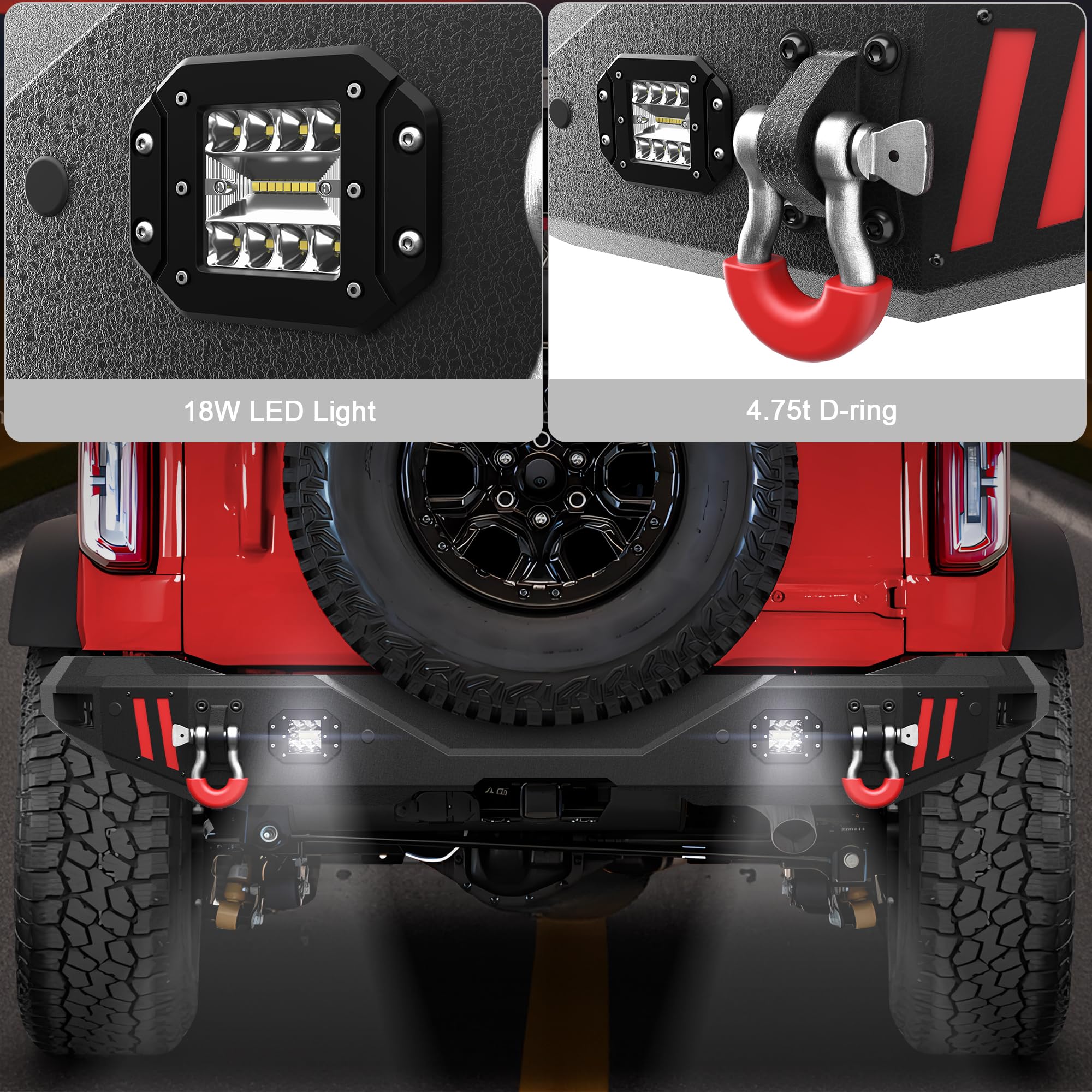 Heavy Duty Textured Black Rear Bumper with Step Plate & D-Rings for 2021-2024 Ford Bronco (Excluding Sport/Raptor) | Off-Road Truck Accessory for Adventure & Towing