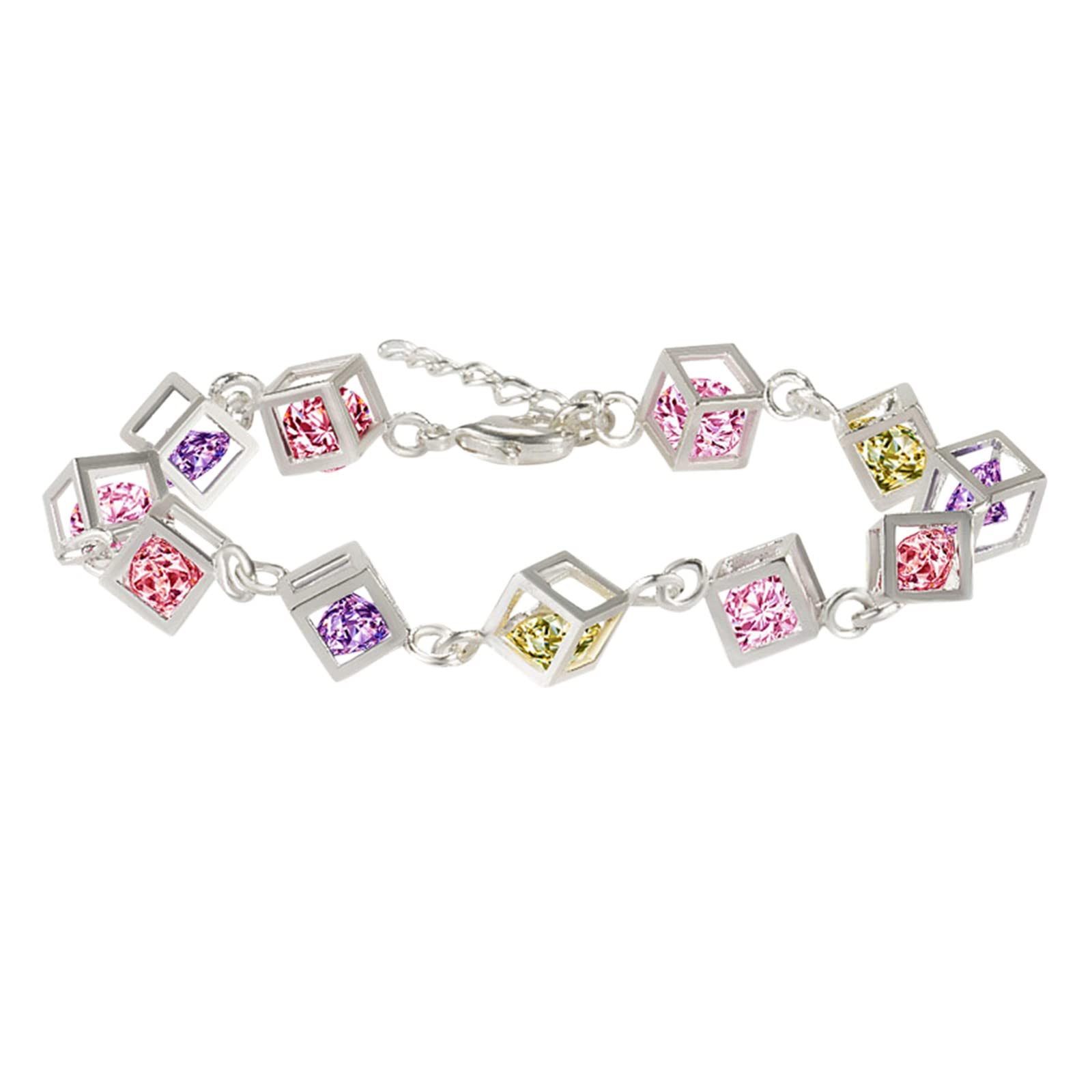 KiKiss Heart Charm Bracelet - Silver Crystal Link Chain Jewelry with Adjustable Elastic Band, Elegant Gift for Women & Girls | Perfect for Parties, Weddings, and Everyday Wear