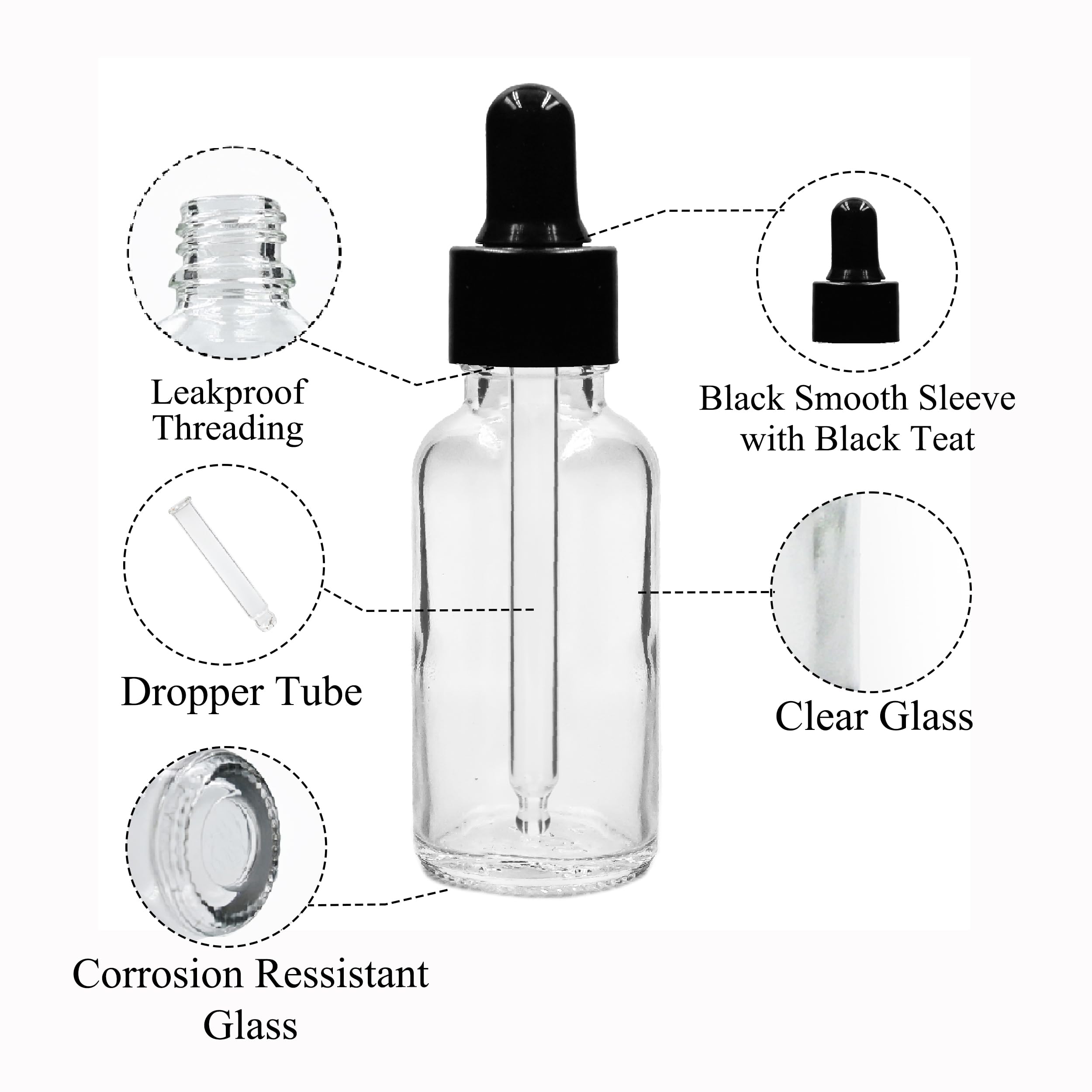 30ML Clear Round Empty Glass Bottle with Glass Dropper & Black Smooth Sleeve - Refillable Leak Proof Essential Oil Bottles for DIY Perfumes, Serums and Aromatherapy - Perfect for Home Spa, Travel & Gift Packaging (Pack of 3)