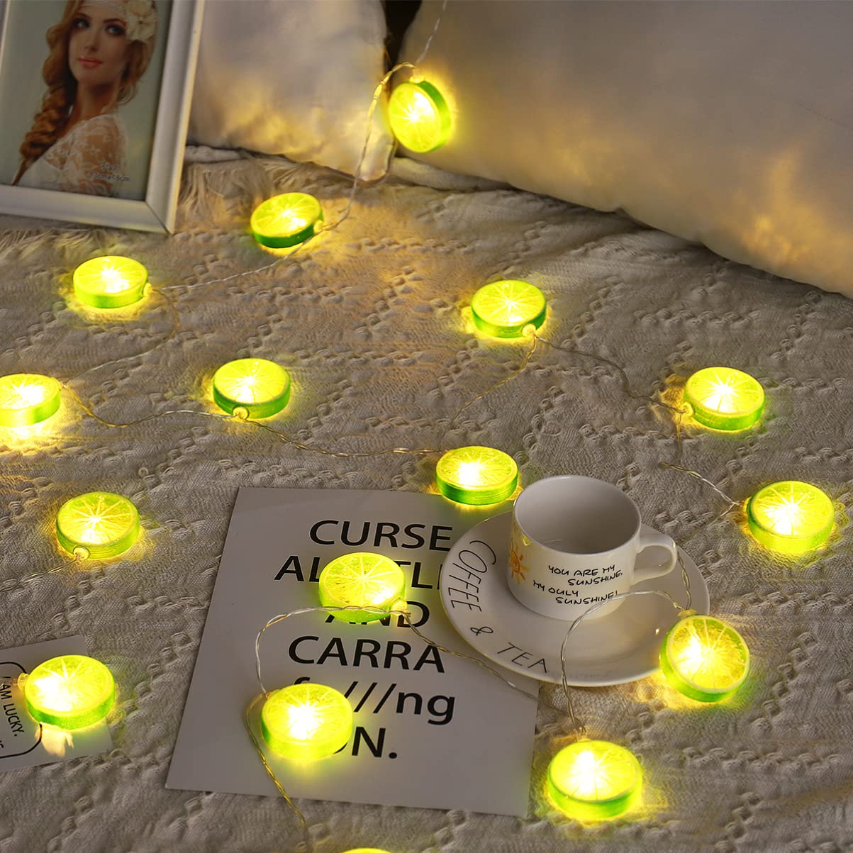 Uonlytech 20 LED Lemon Slice String Lights - Battery Powered Fairy Lights for Bedroom, Wedding, Birthday Party & Garden Decor - Lime Fruit Shaped LED Lights for Home & Outdoor Decoration