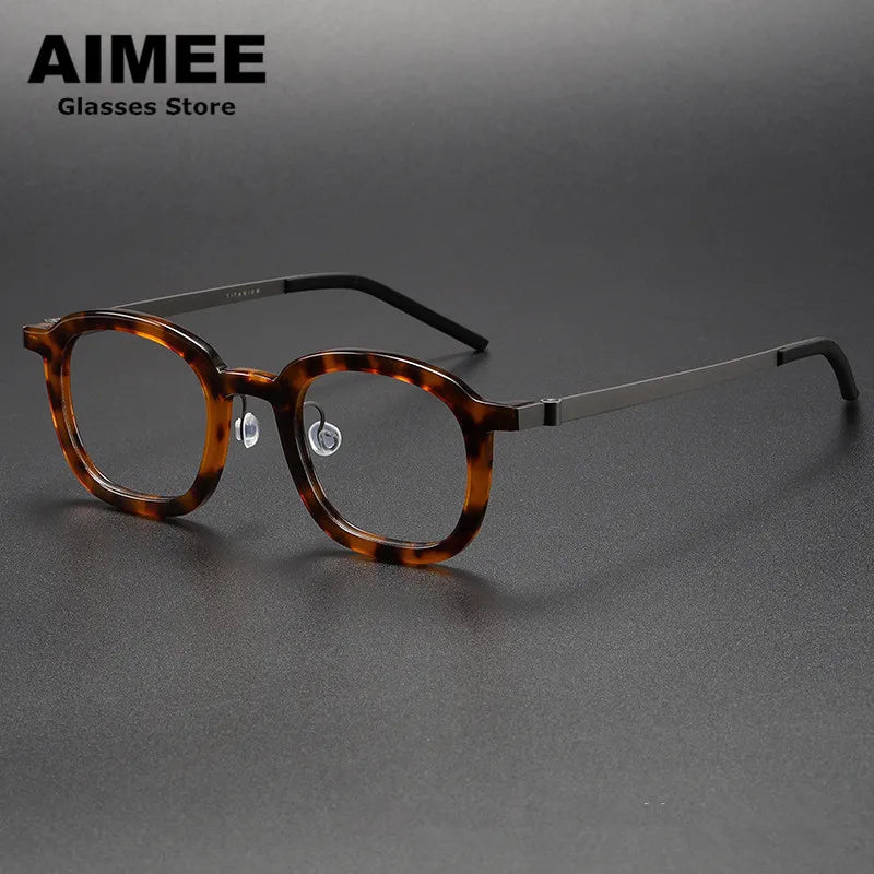 Aimee Unisex Full Rim Square Screwless Titanium Acetate Eyeglasses Frame 1050 - Lightweight Durable Glasses for Work, Reading & Everyday Use