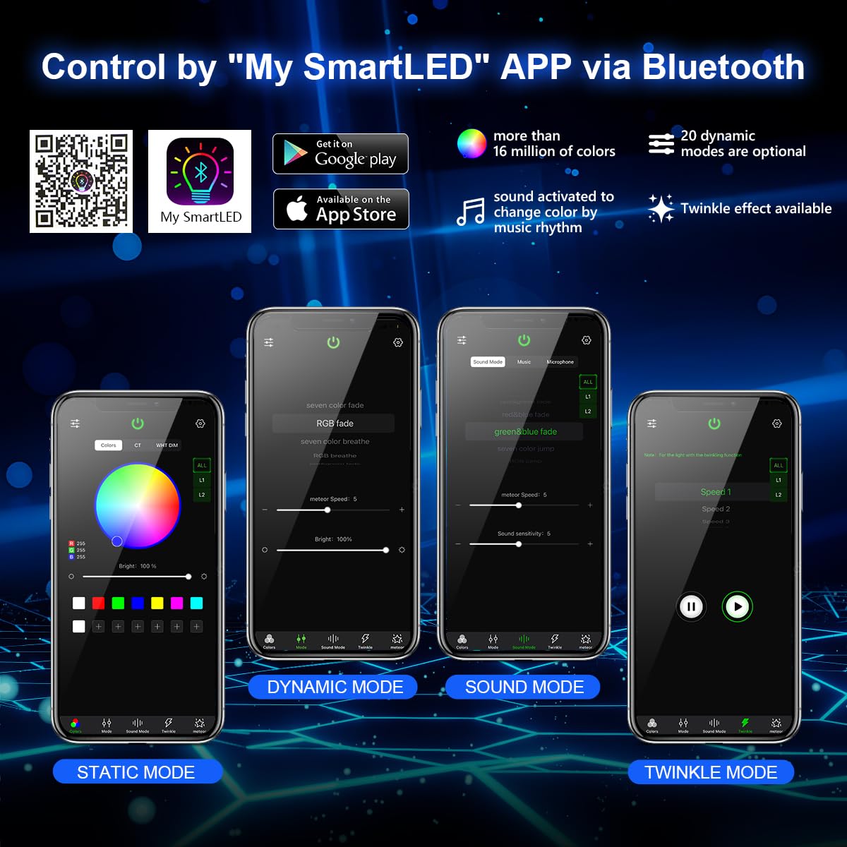 AMKI Twinkle 16W Fiber Optic Star Ceiling Light Kit - 450pcs 0.03in 9.8ft Strands with RGBW Bluetooth/APP Control - Perfect for Car Headliner & Home Ceiling Decor - Sound Activated Starlight Kit for Bedroom, Theater & Party Lighting