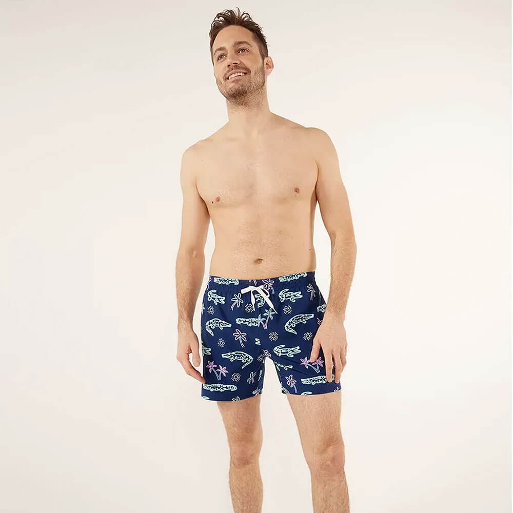 Chubbies 5.5 Inch Neon Glades Swim Trunks for Men - Quick Dry Swim Shorts with UPF Protection - Navy Blue Beach & Pool Swimwear for Summer Vacation