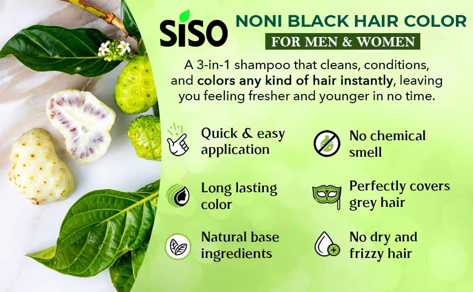 Premium Noni Black Hair Color Shampoo 20G (6 Pack) | Ammonia-Free Natural Permanent Hair Dye for Men & Women | Noni Fruit Enriched, 5-Minute Hair Color | Quick Gray Coverage for Home & Salon Use