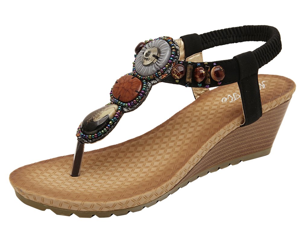 AGOWOO Women's Jeweled Wedge Sandals - Non-Slip for Parties & Weddings