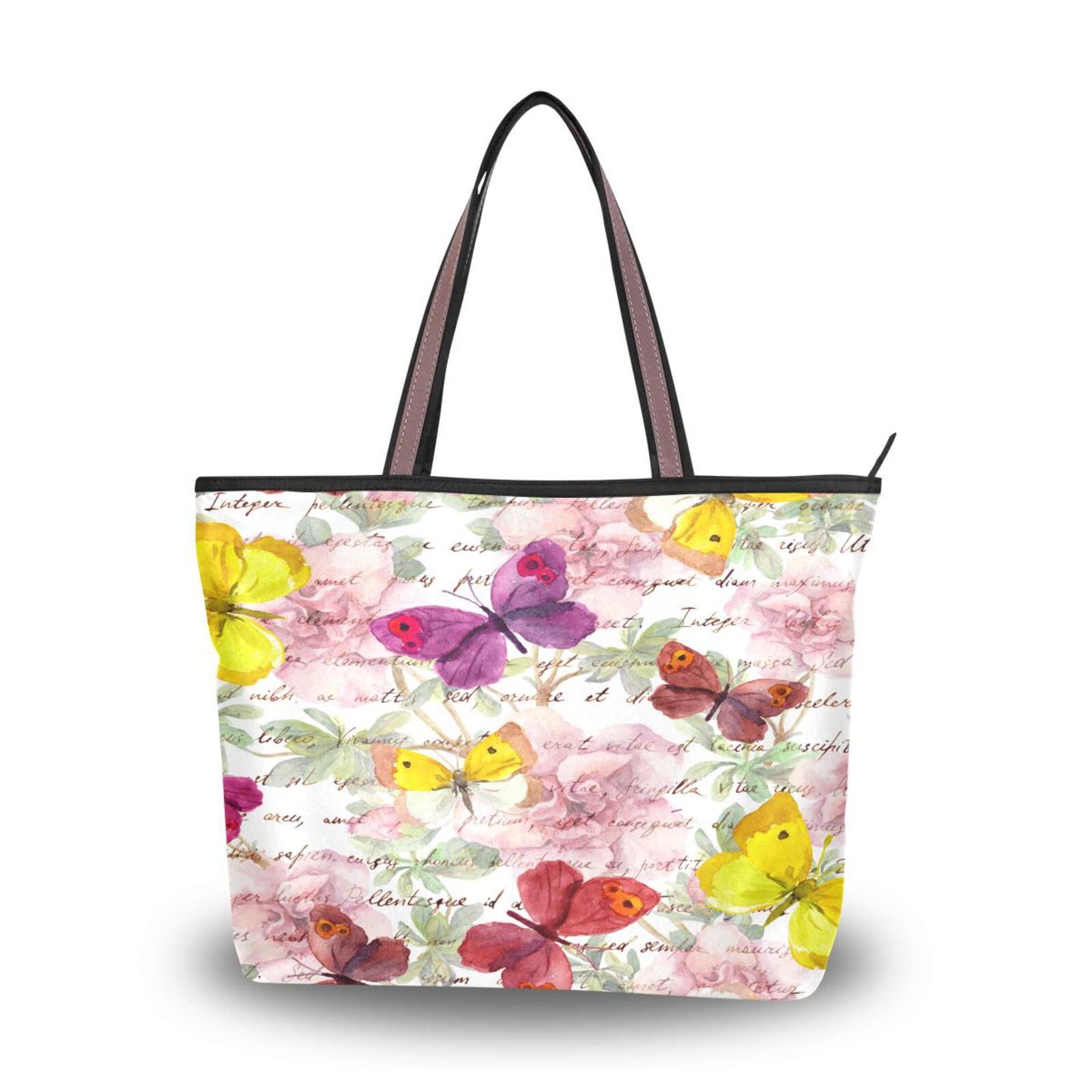 Vintage Floral Butterfly Tote Bag for Women - Reusable Zippered Shoulder Handbag, Beach Bag for Travel, Shopping & Daily Use | Perfect for Work, Beach Outings & Casual Fashion