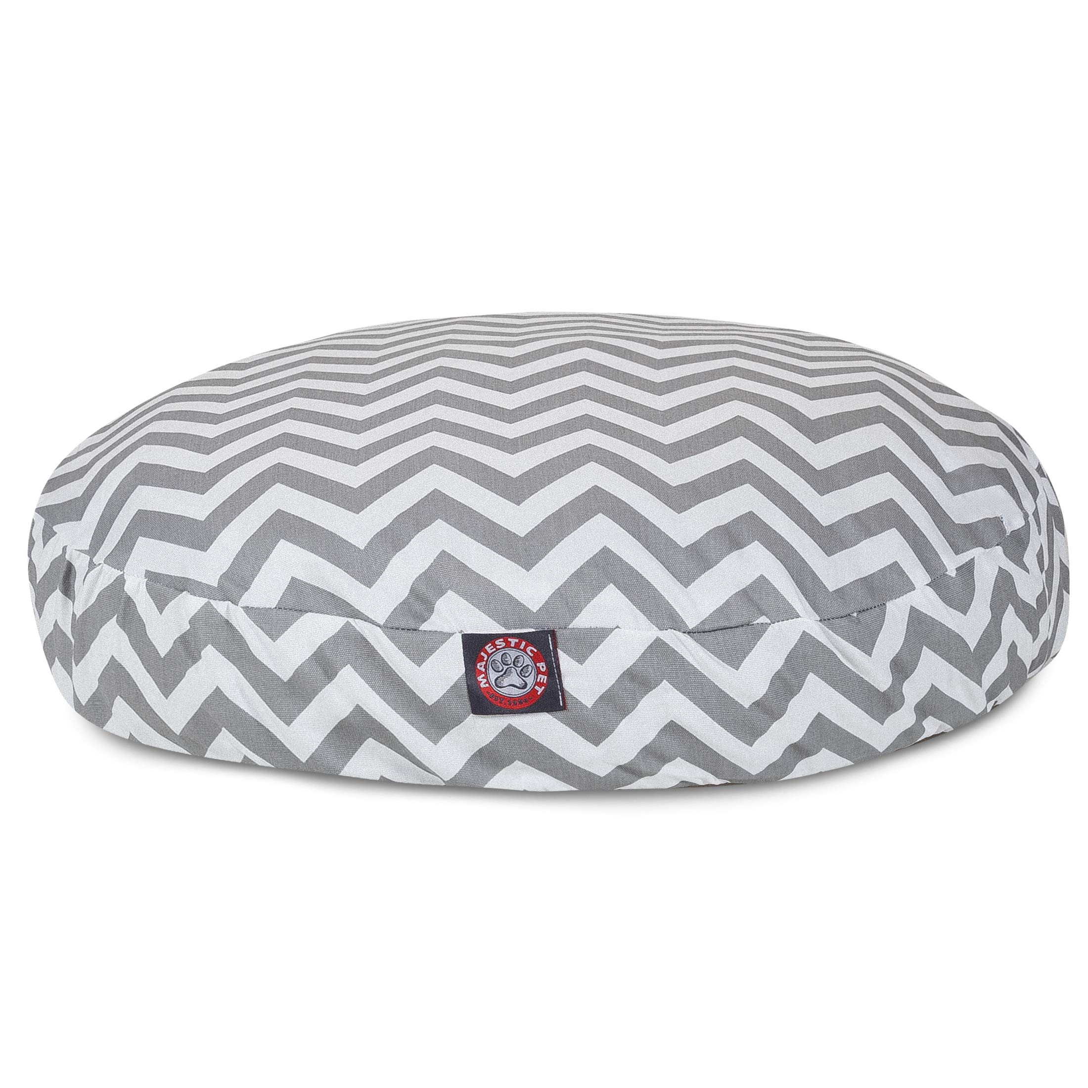 Majestic Pet Products Gray Chevron Medium Round Indoor/Outdoor Dog Bed with Removable Washable Cover - Perfect for Living Room, Patio & Kennel Use
