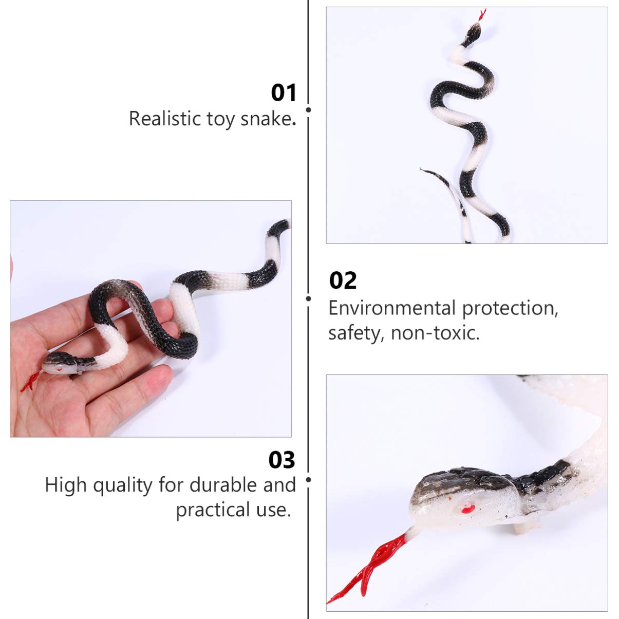 NUOBESTY Realistic Rubber Snake Toy - Scary Fake Snake for Halloween Pranks & Trick Props - Black & White - Perfect for Party Decorations, Jokes & Scare Tactics