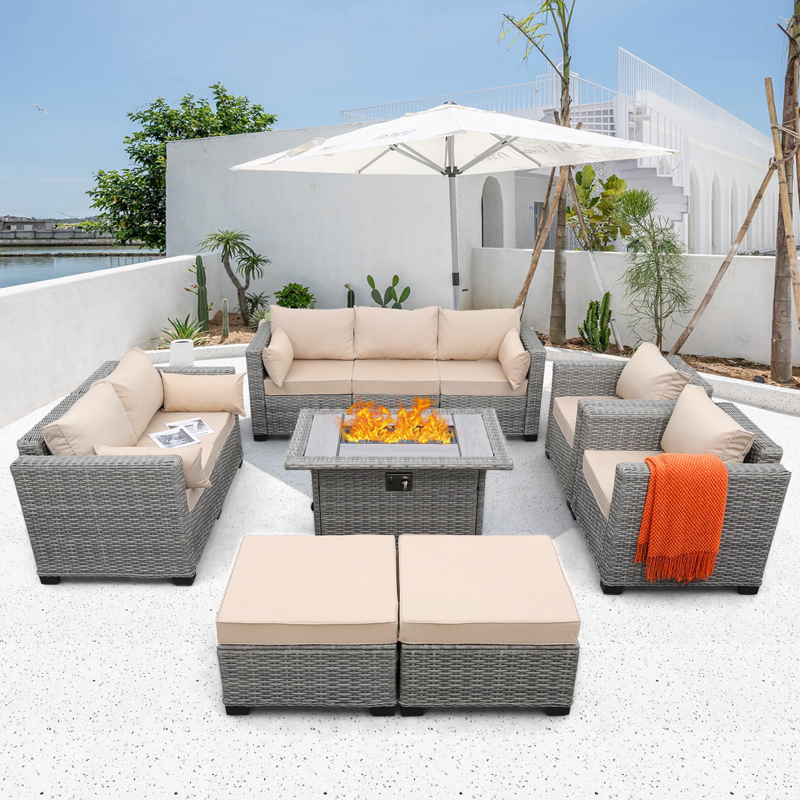 Rattan 7-Piece Outdoor Patio Furniture Set with 45
