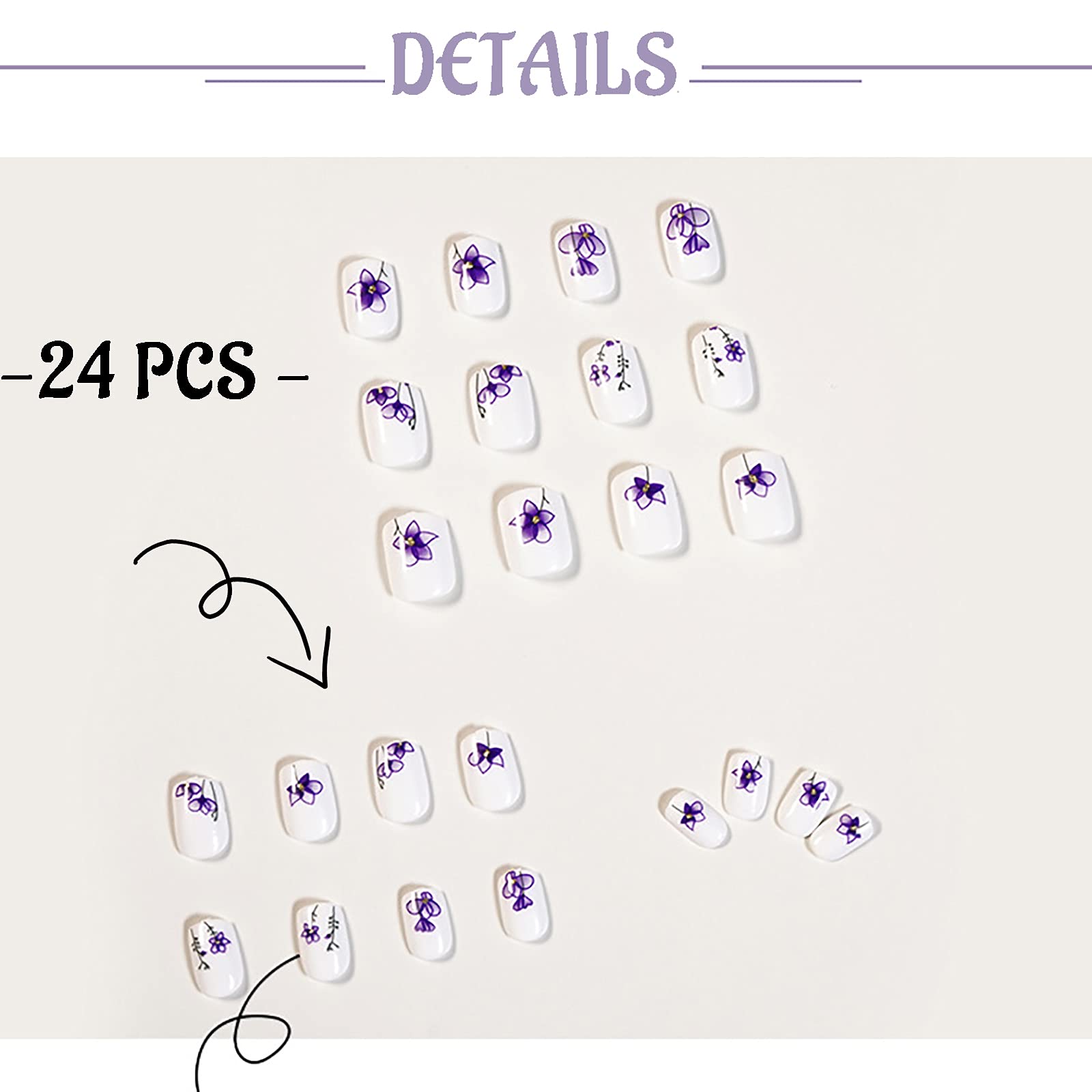 Floral Press on Nails - Long Lasting Fake Nails with Flower Designs | Perfect for Parties, Weddings & Everyday Wear