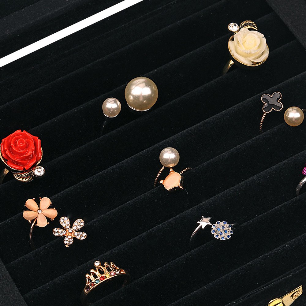 Velvet Jewelry Box for Rings & Earrings - Premium Glass Display Case with 2 Clasps - Perfect for Jewelry Storage, Organizer & Gift Packaging (Home, Retail Store, Wedding)