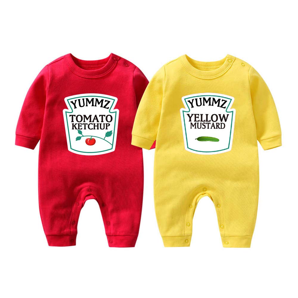 YSCULBUTOL Baby Bodysuit - Adorable Tomato Ketchup & Mustard Red Yellow Twins Set for Boys & Girls | Matching Twin Outfits for Siblings, Photo Shoots & Special Occasions