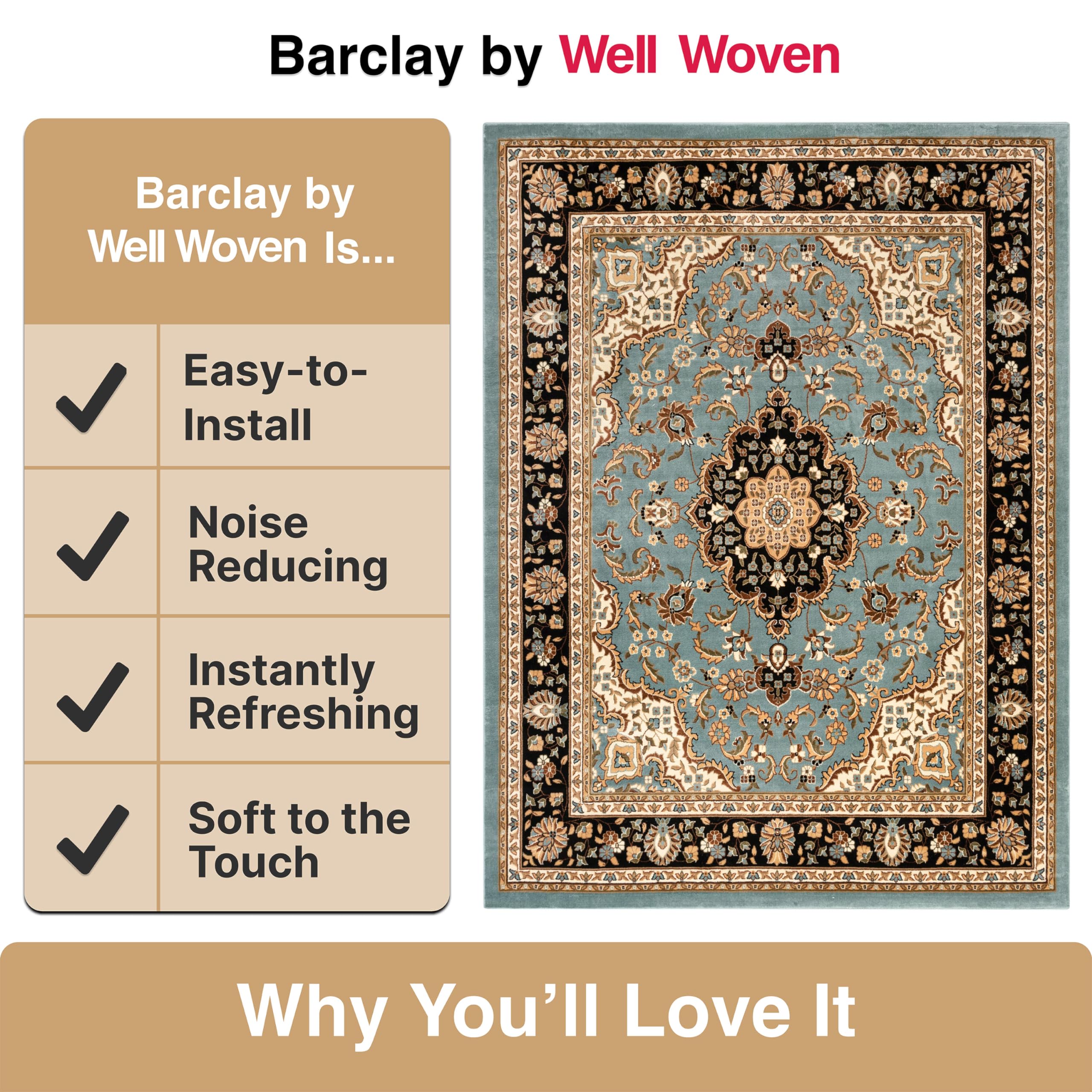 Well Woven Barclay Collection Medallion Kashan Light Blue 8x10 Area Rug - Soft Non-Slip Living Room Rug, Bedroom Carpet & Dining Room Floor Mat for Home Decor, Housewarming Gift
