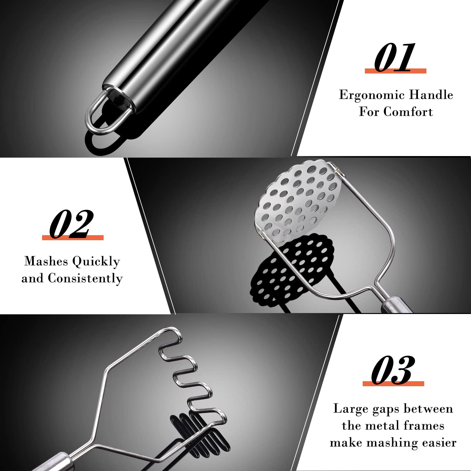 Sopito 2-Piece Stainless Steel Potato Masher & Ricer - Heavy Duty Kitchen Tool for Mashing Potatoes, Vegetables, Fruits & Baby Food - Perfect for Homemade Purees, Soups & Baking