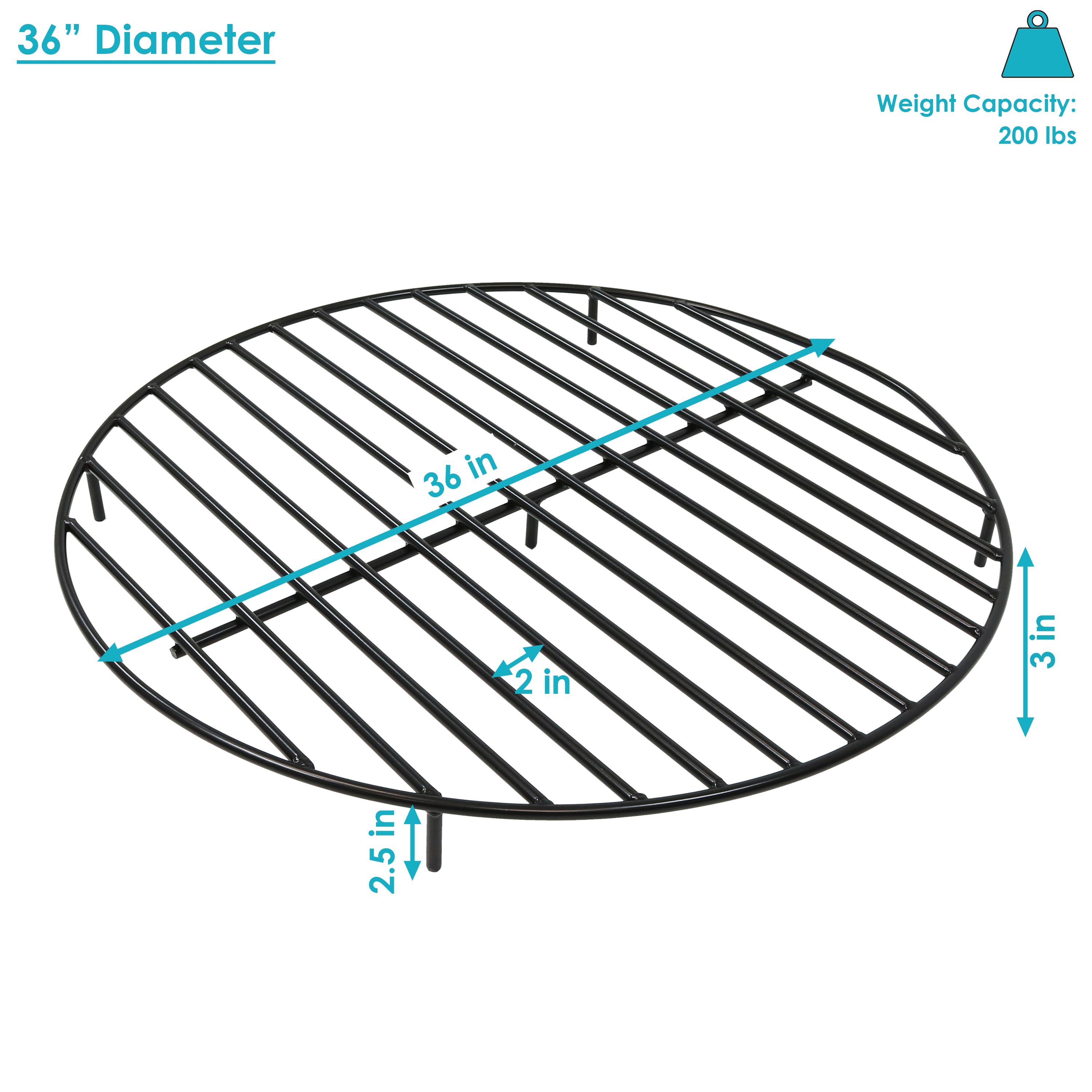 Sunnydaze 24-Inch Round Fire Pit Grate - Heavy Duty Elevated Steel Grill Grate for Outdoor Camping, Backyard Bonfires & Patio Cooking