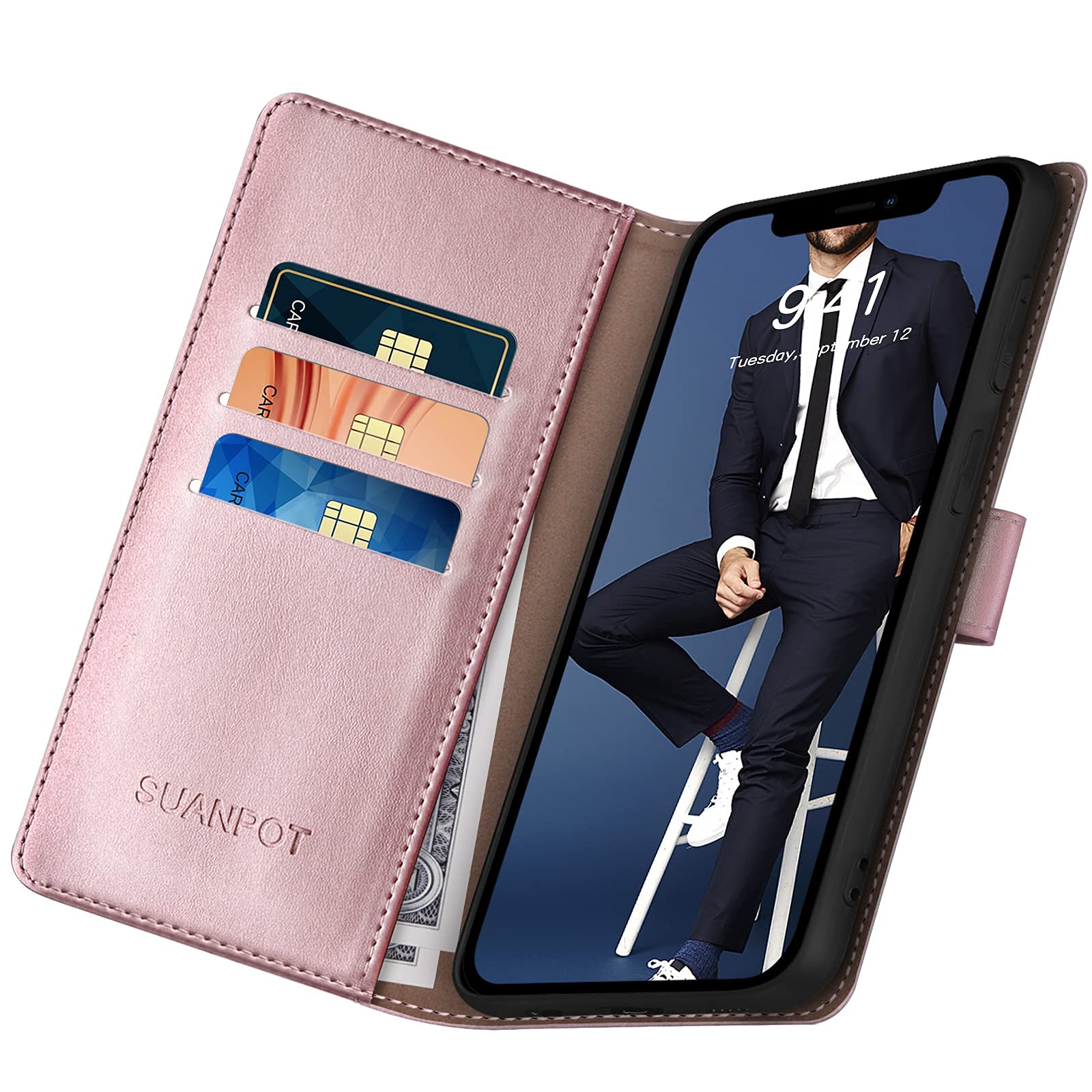 SUANPOT iPhone 13 Pro Wallet Case - RFID Blocking PU Leather Cover with Card Holder for Women & Men, Perfect for Work & Travel