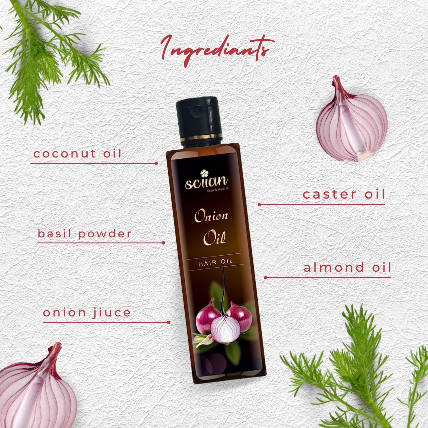 SCIIAN Onion Hair Oil 100ml - Natural Scalp Nourishment for Dry, Frizzy Hair - Reduces Dandruff & Promotes Smooth, Silky Hair - Perfect for Daily Hair Care & Styling