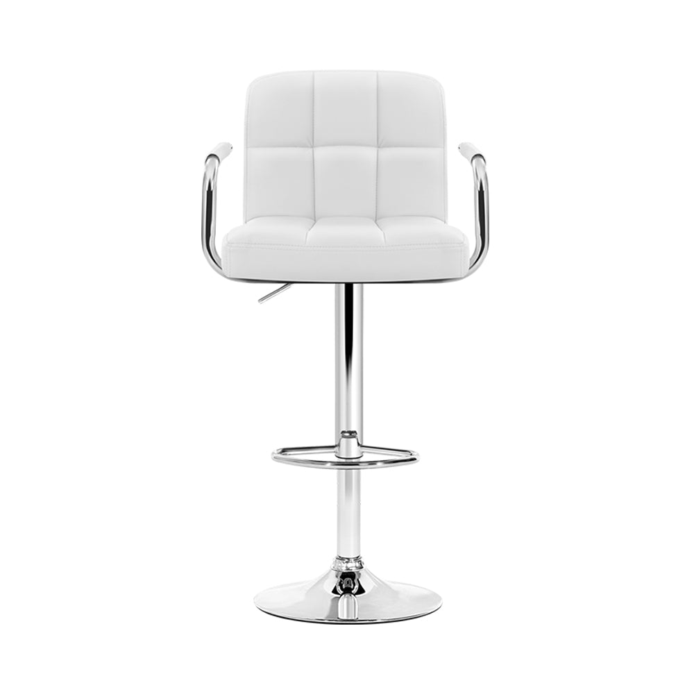 Adjustable White Leather Bar Stools with Gas Lift and Armrests - Perfect for Kitchen Islands, Breakfast Bars, and Home Bars
