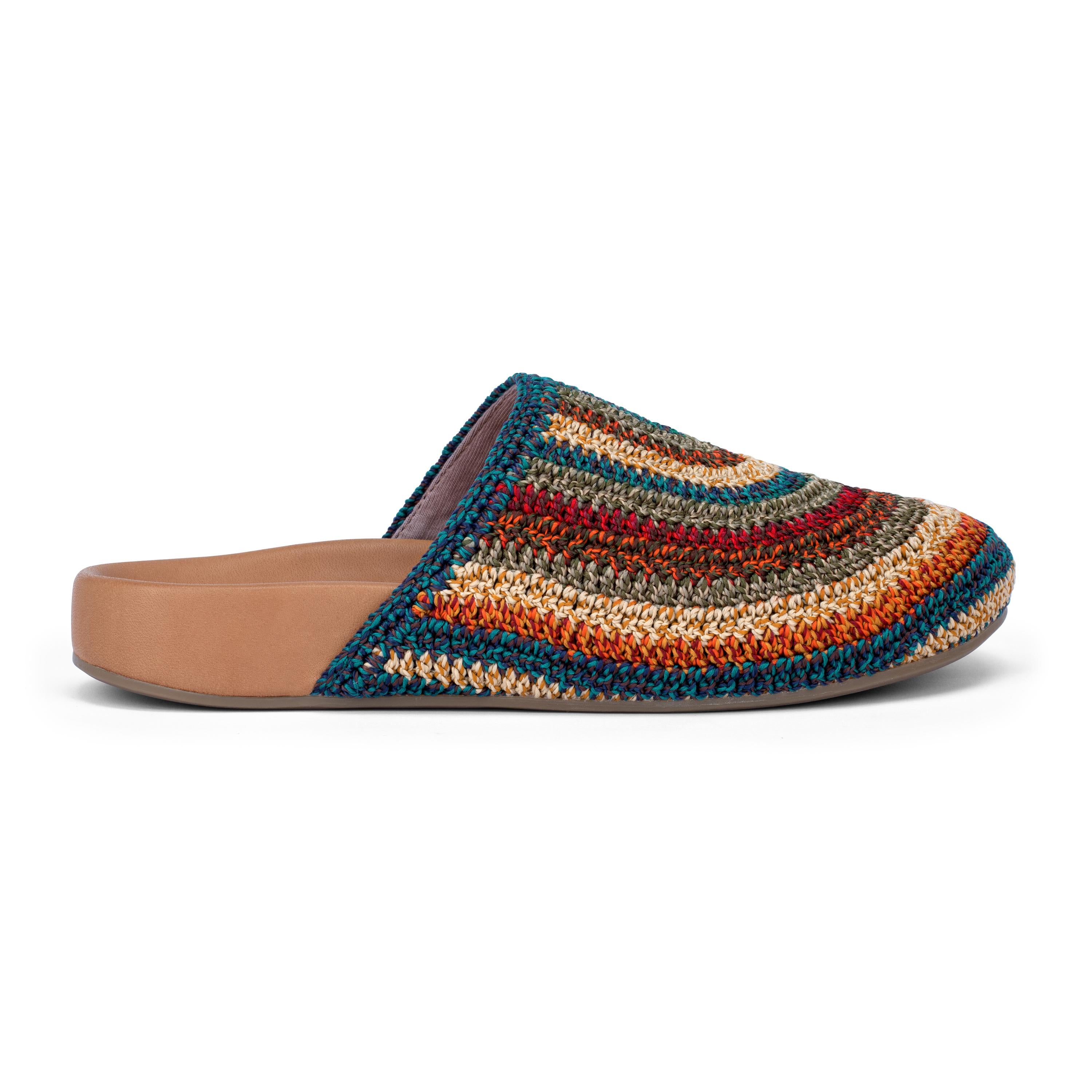 Handmade Crochet Bolinas Clogs - Woodland Stripe Design - Comfortable & Stylish Slip-On Shoes for Women - Perfect for Beach, Garden & Casual Wear