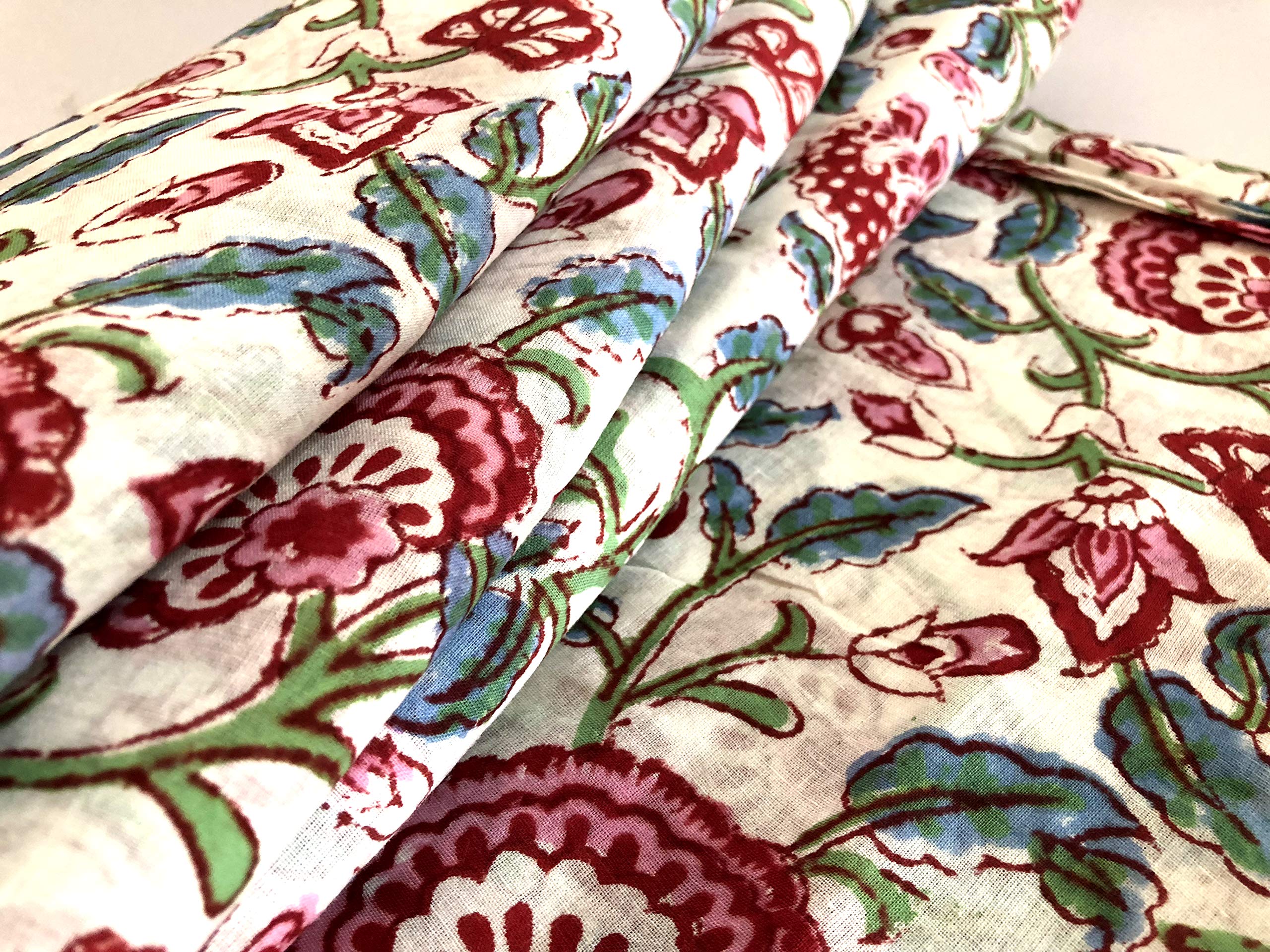 Printed Cotton Fabric by The Yard | Soft Indian Floral Print Fabric for Summer Dresses, Kurtis, Cushion Covers & Scarves | 100% Cotton Material for DIY Sewing & Home Decor (20 Yards) | Perfect for Boho Fashion, Home Textiles & Craft Projects