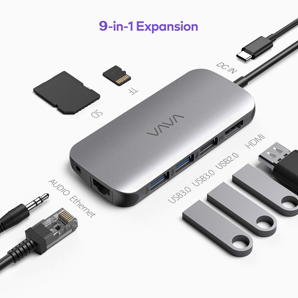 9-in-1 USB C Hub with 4K HDMI, PD Charging, 3 USB 3.0 Ports, Ethernet & Card Reader - Compatible with MacBook Pro/Air & Windows Laptops - Perfect for Home Office, Remote Work & Multimedia Presentations