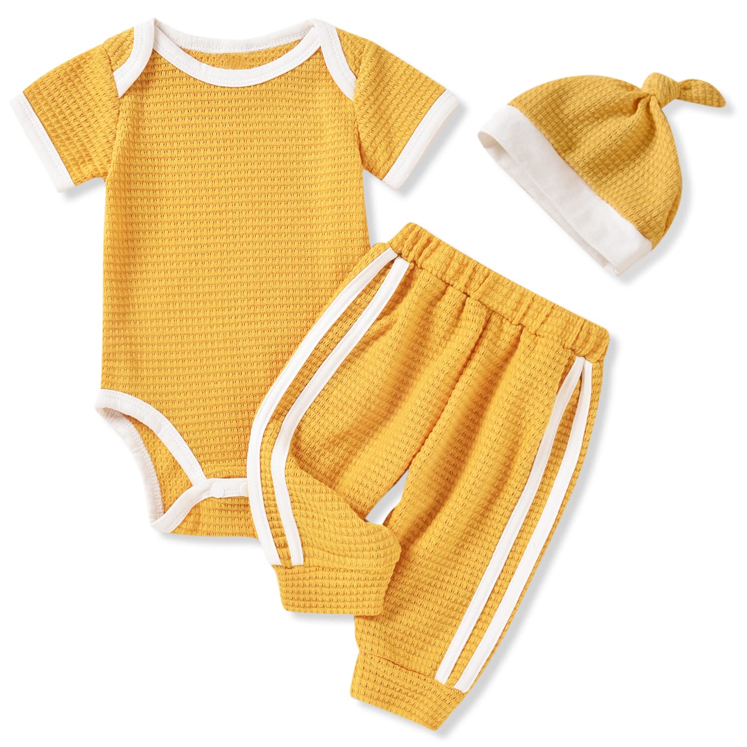 Unutiylo Unisex Preemie Baby Clothes Set - Neutral Waffle Romper, Bodysuit & Pants (Short Sleeve) | Soft Cotton Newborn Outfits for Baby Boys & Girls | Perfect for Hospital, Photo Shoots & Daily Wear
