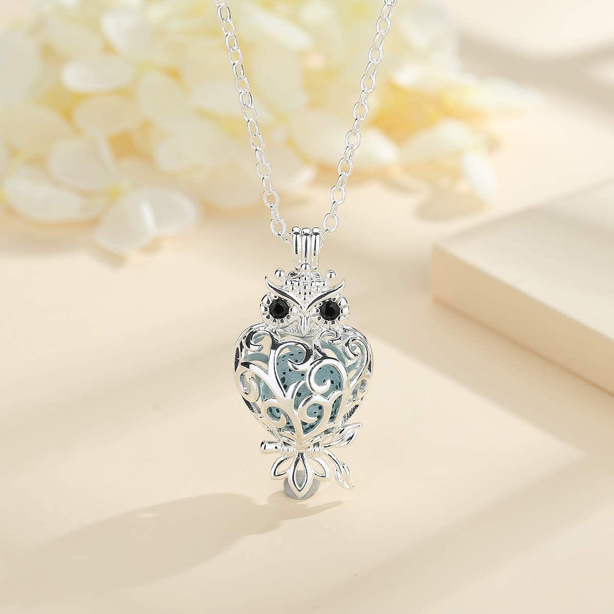 2 Pack Essential Oil Diffuser Necklaces for Women - Lava Stone Aromatherapy Jewelry with Wise Owl & Dragonfly Pendants, 24