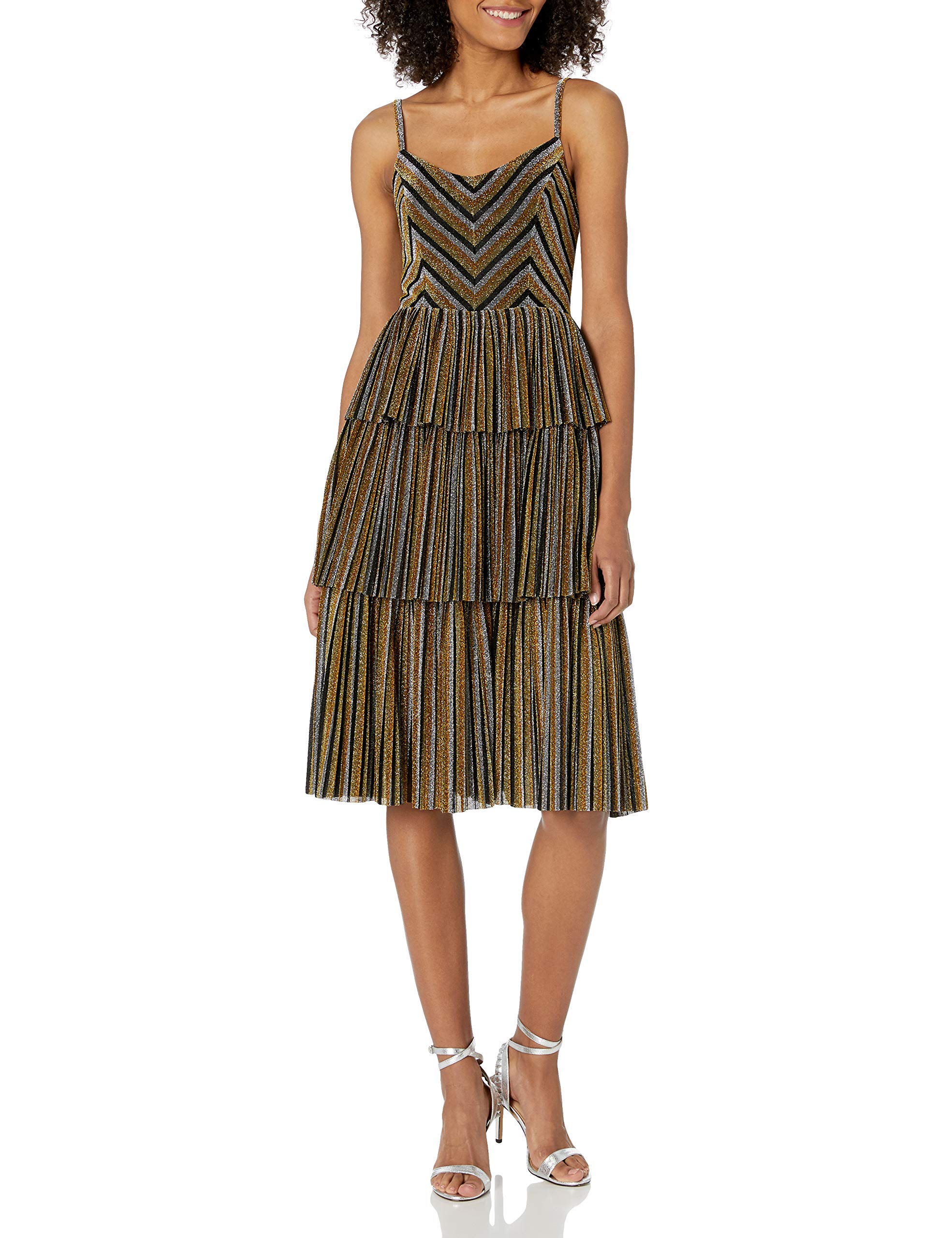 Dress the Population Women's Kathy Fit & Flare Tiered Midi Dress - Elegant Party & Wedding Guest Dress for Special Occasions