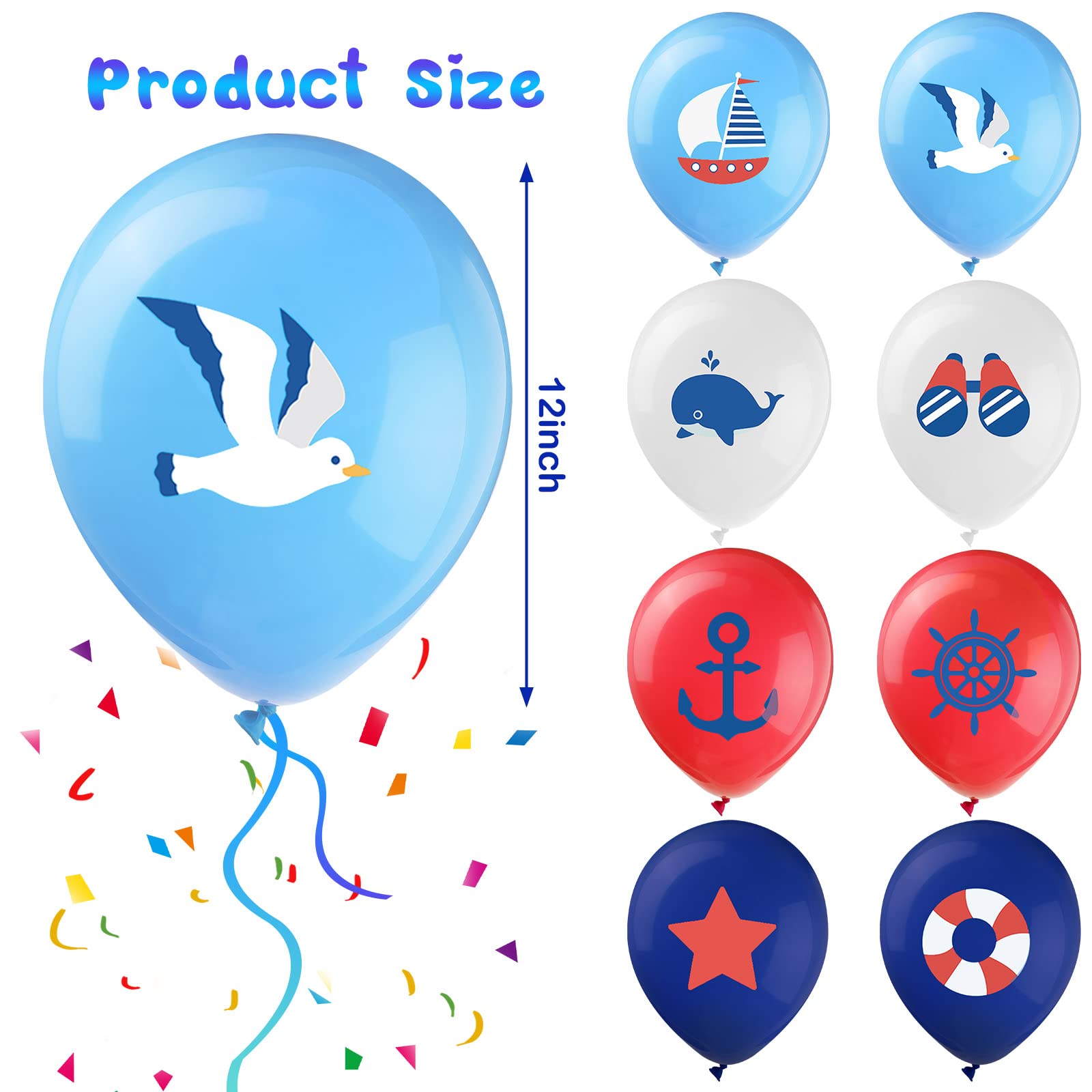 45-Piece Nautical Balloon Set - Anchor & Sailboat Themed Latex Balloons for Kids Birthday, Baby Shower, and Nautical Party Decorations - Perfect for Ocean-Themed Celebrations and Underwater Decor