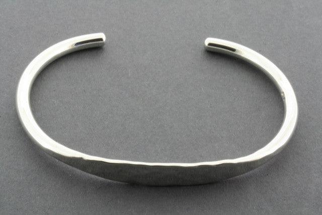 Flattened Battered Cuff Bracelet - Sterling Silver Bangle for Women - Perfect for Boho Chic & Casual Outfits