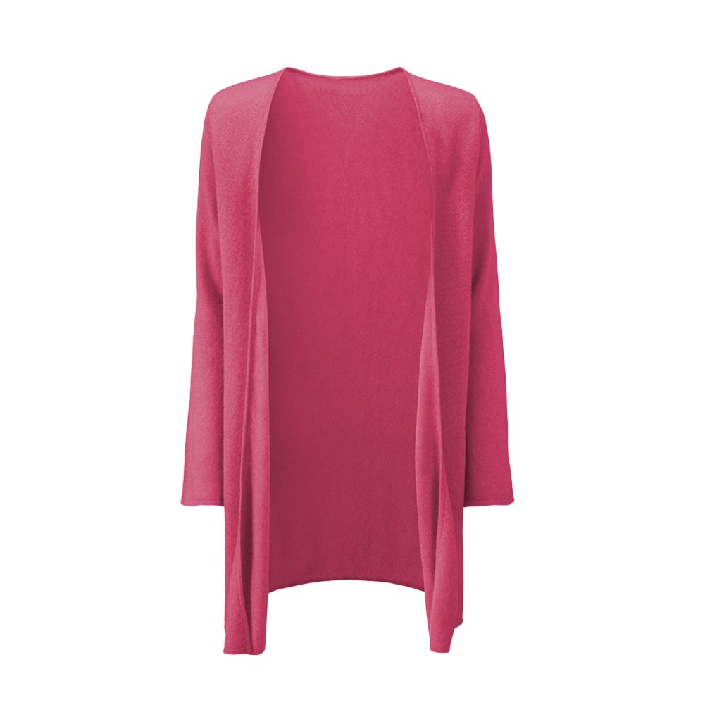 Parisbonbon Women's 100% Cashmere Low Neck Cardigan Sweater - Soft & Warm Hot Pink Pullover (Size 0X) for Office, Date Night & Casual Outfits