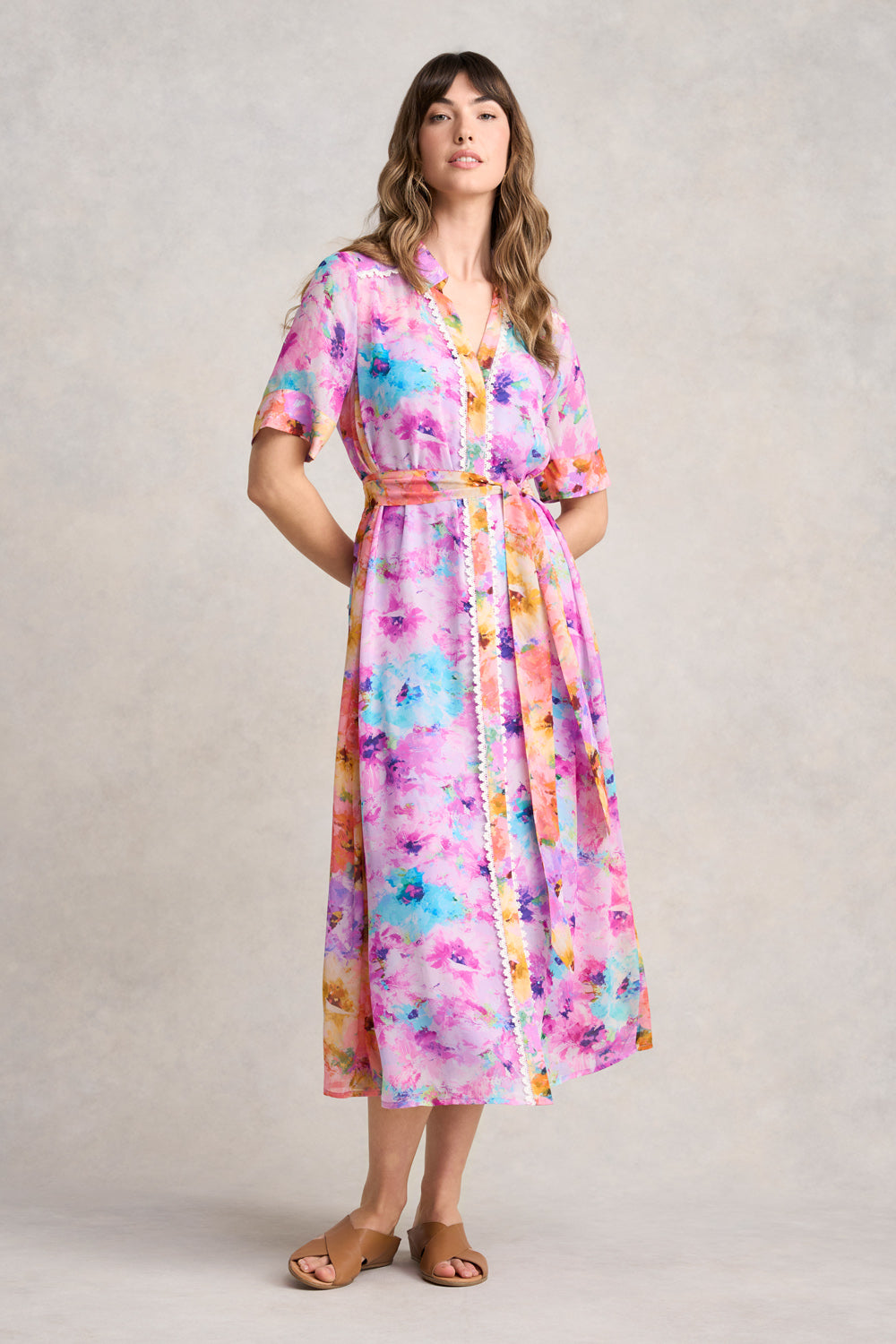 Stylish Spliced Print Shirt Dress | Janes Bouquet Floral Design | Perfect for Casual Outings, Office Wear & Spring Fashion