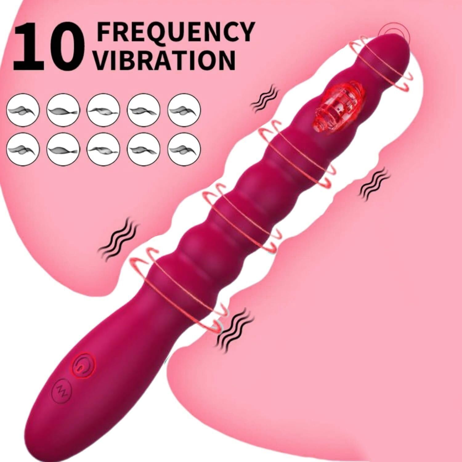 Rechargeable Vibrating Anal Beads Butt Plug - 10 Vibration Modes Prostate Massager & G-Spot Stimulator for Men & Women - Adult Sex Toy for Couples Pleasure & Solo Play (Red) - Perfect for Sensual Exploration & Intimate Bonding