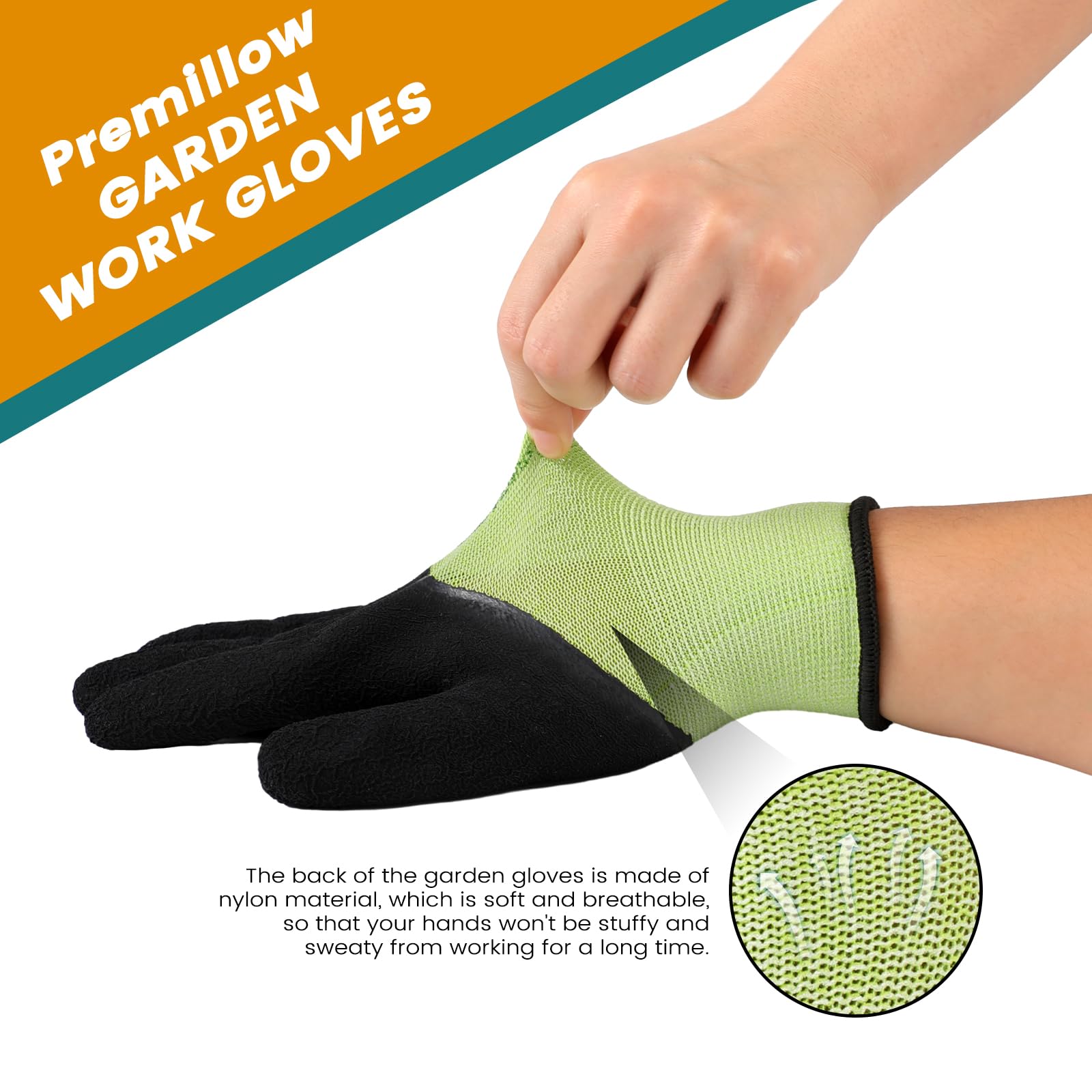 Premillow Gardening Gloves - 6 Pairs Breathable Natural Latex Gloves for Men & Women, Non-Slip Grip for Planting, Weeding, Yard Work - Perfect for Outdoor Gardening, Landscaping & Farm Use