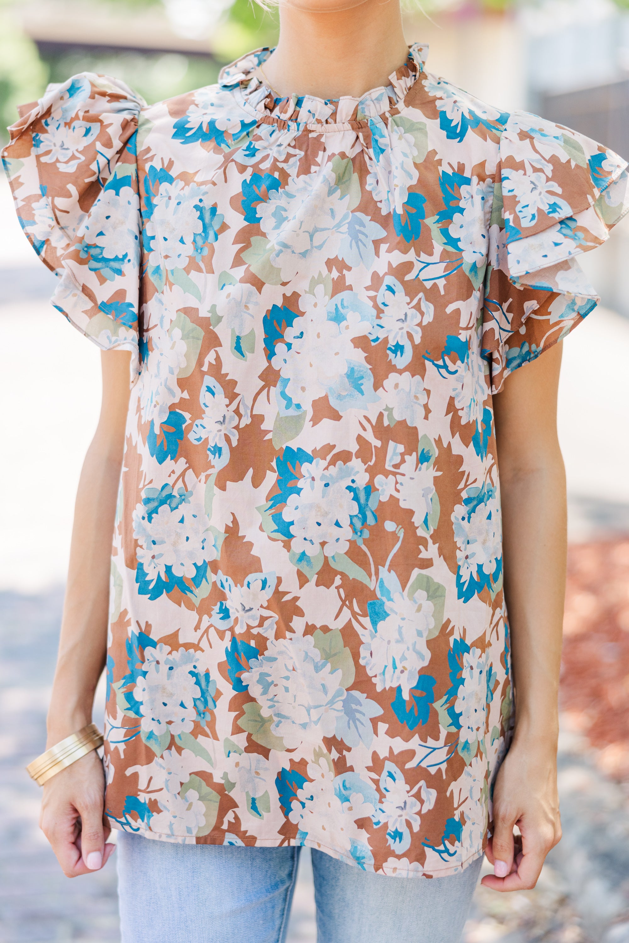 All Heart Brown Floral Blouse - Women's Elegant Boho Chic Tops for Casual Wear & Office Outfits