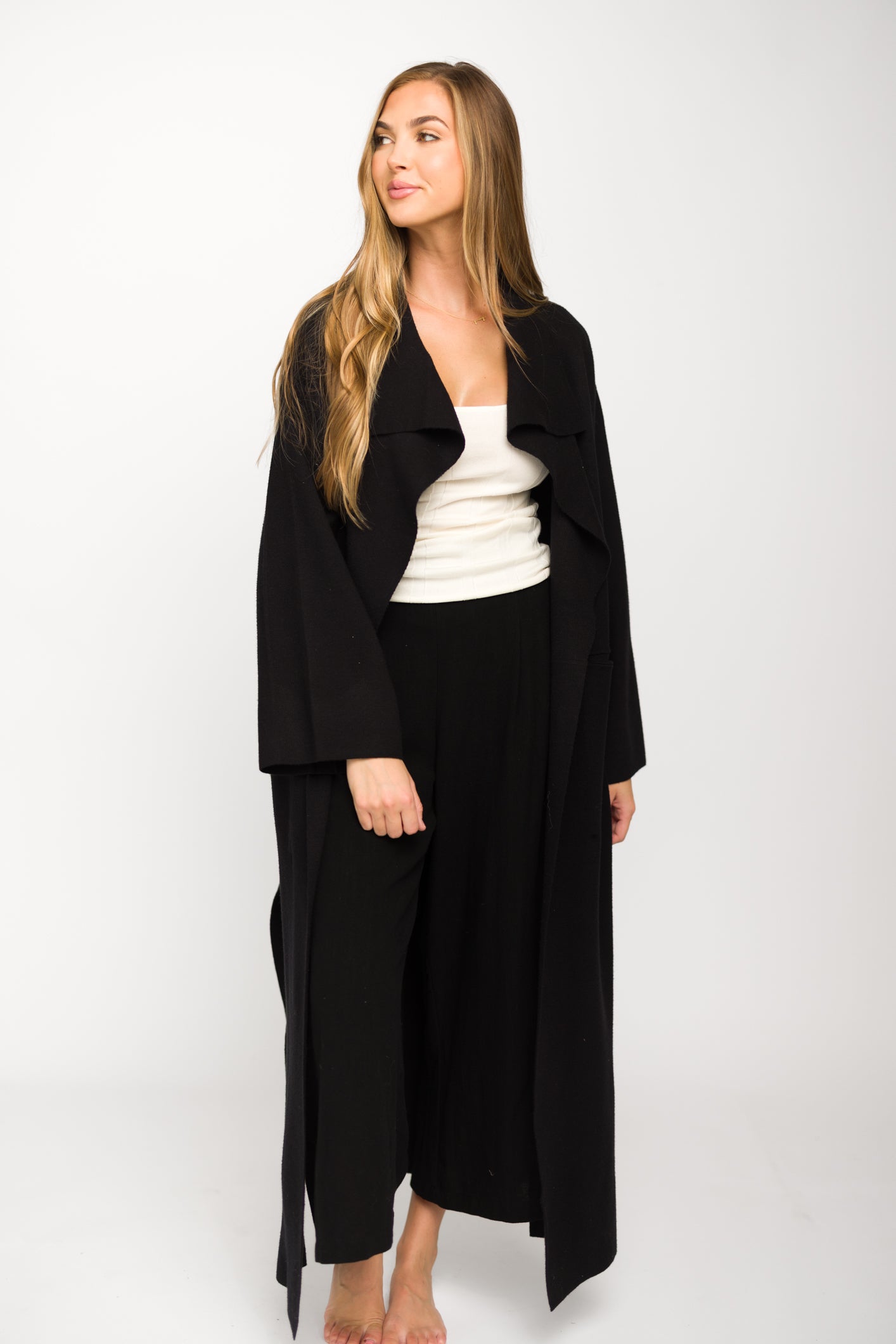 Elsa Black Sweater Coat for Women - Warm Winter Knit Cardigan for Casual Outfits and Office Wear