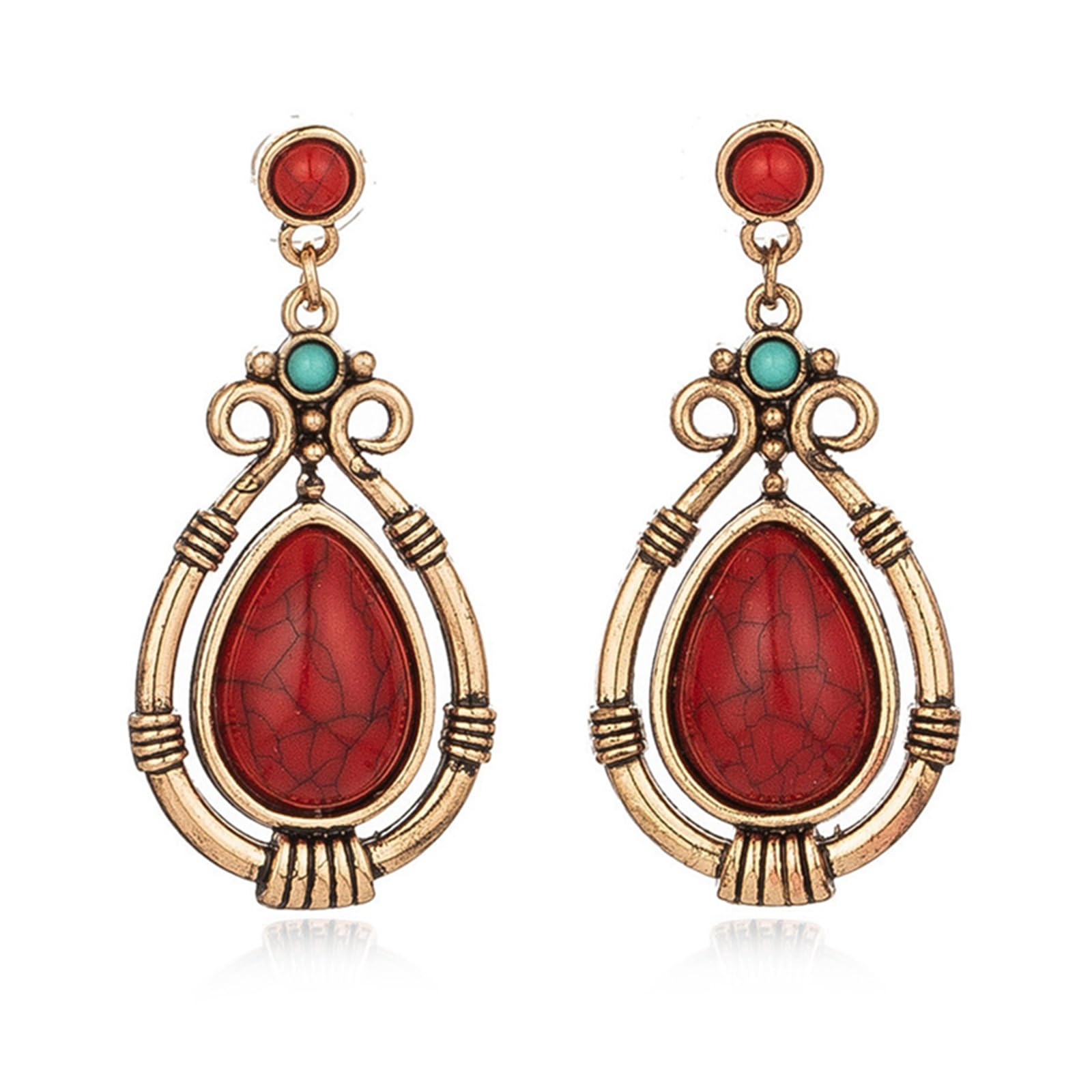 Handmade Turquoise Earrings for Women - Vintage Boho Ethnic Teardrop Dangle Earrings with Natural Gemstone, Statement Jewelry for Birthday Party Christmas Gifts | Perfect for Boho Fashion, Festivals & Special Occasions