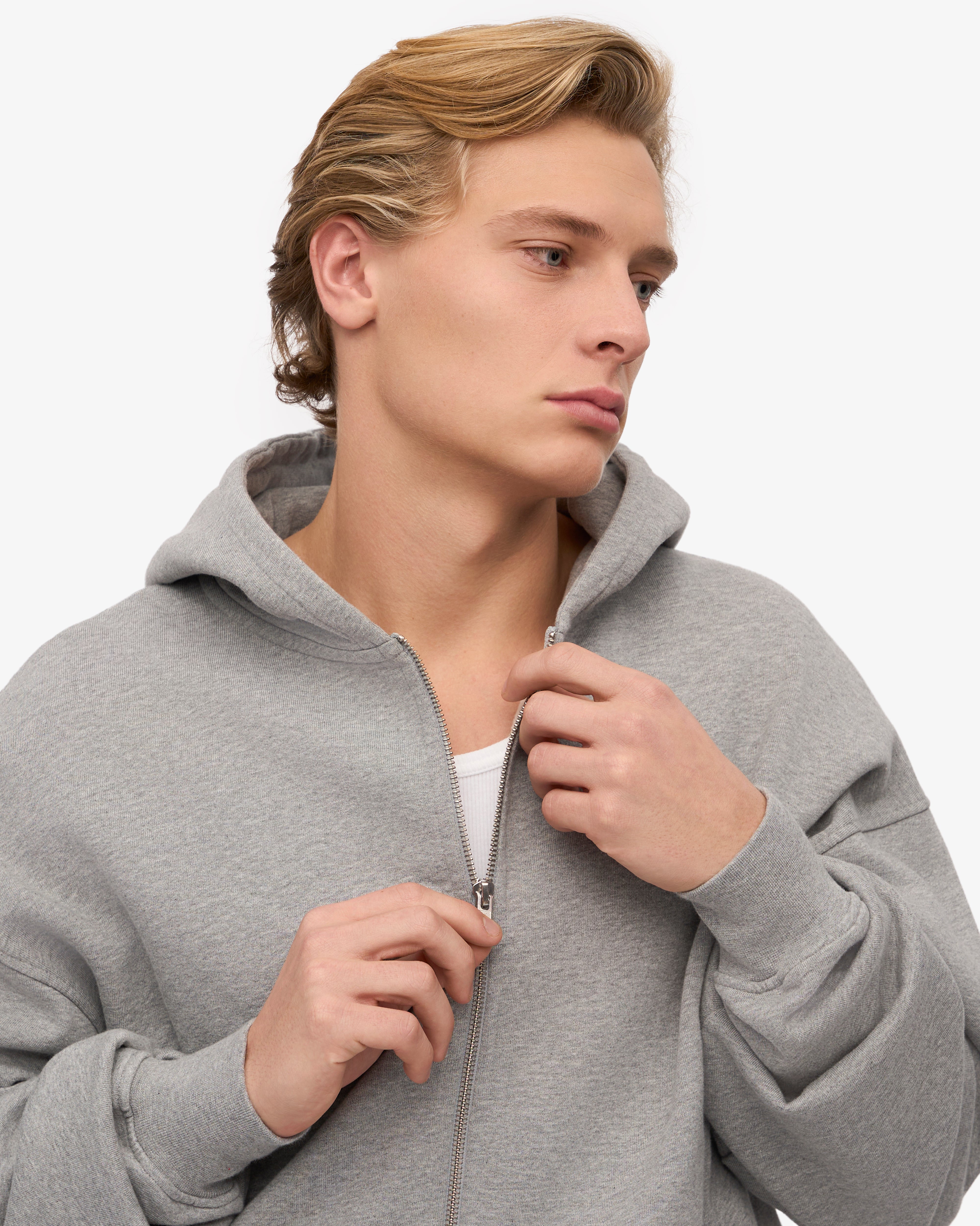 Organic Oversized Zip Hoodie for Women & Men - Soft Heather Grey Pullover - Perfect for Casual Wear, Gym & Outdoor Activities