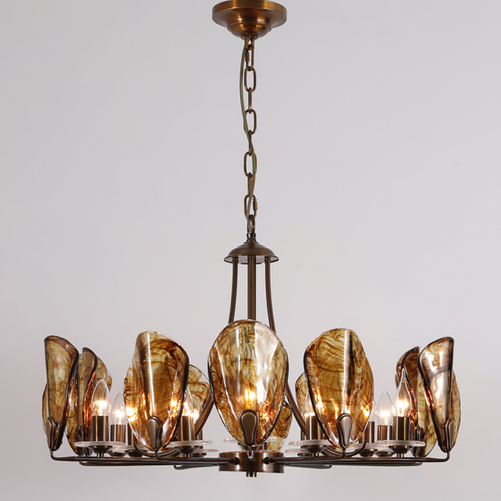 Amber Shell Chandelier - Elegant Coastal Lighting Fixture for Beach House, Dining Room, or Bedroom Decor | Handcrafted Seashell Pendant Light with Warm Glow
