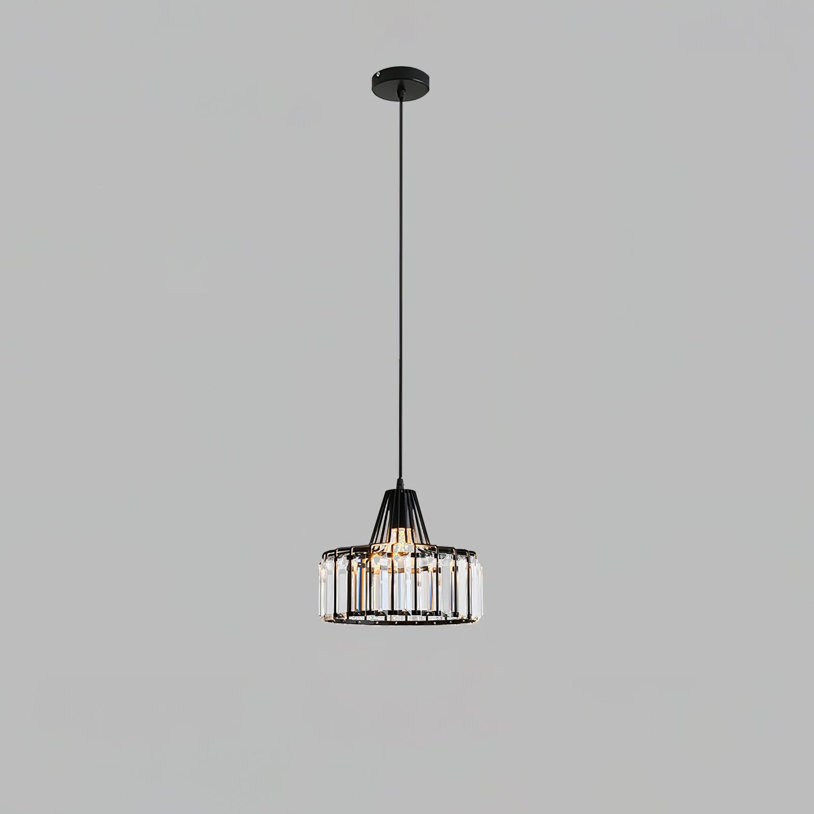 Crystal Drum Pendant Light - Modern Glass Ceiling Chandelier for Dining Room, Living Room & Bedroom Lighting Decor