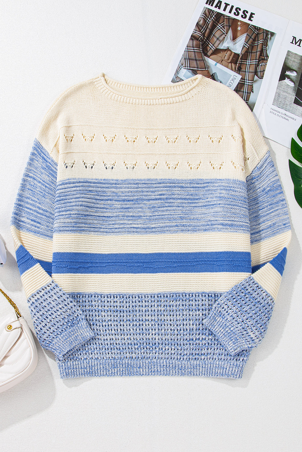Stylish Contrast Round Neck Long Sleeve Sweater for Women | Cozy Winter Pullover | Perfect for Office, Casual Outings & Date Nights