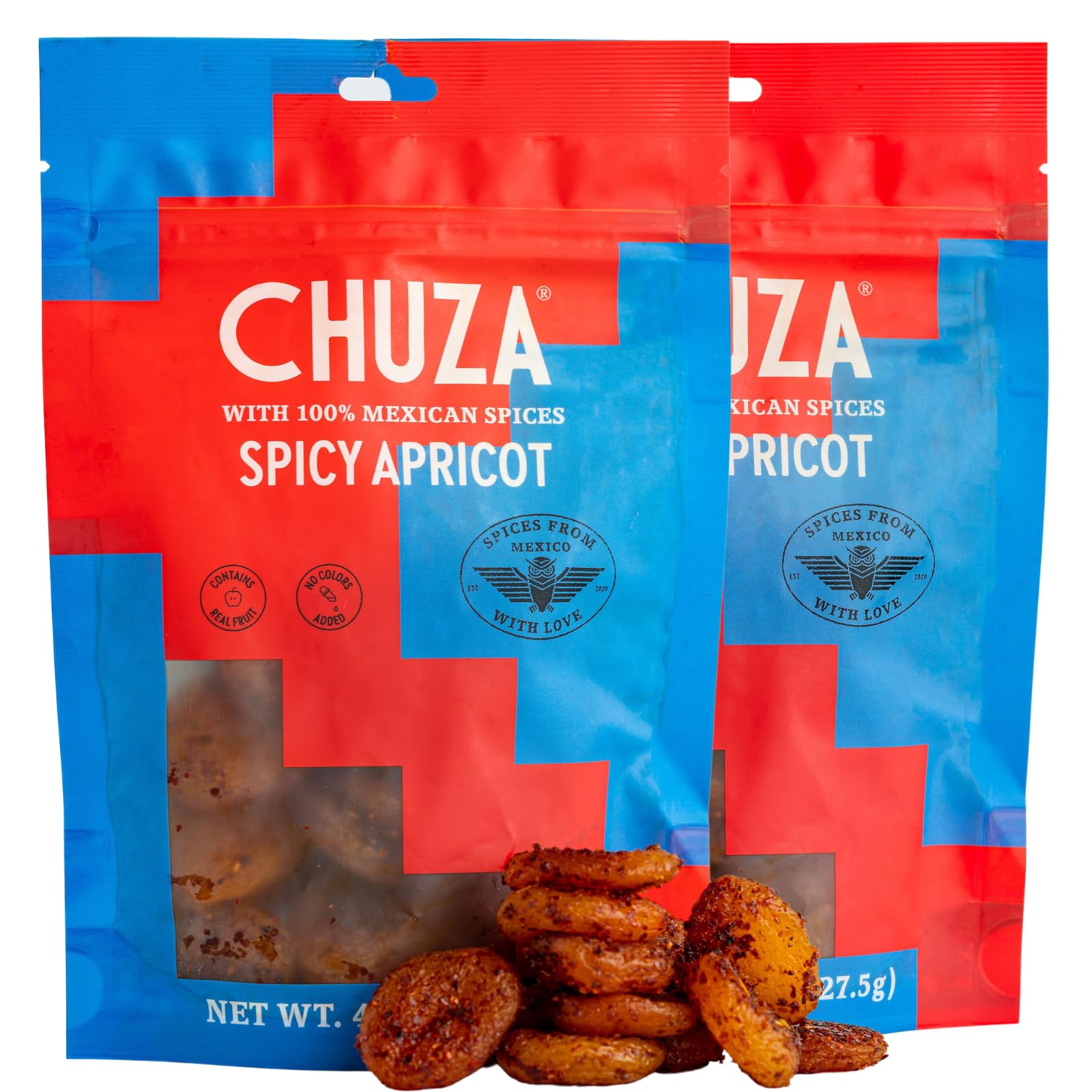 Spicy Dried Apricots Snacks - 2 Pack | CHUZA Mexican Chili Apricot Candy | Natural Dried Fruit for Adults & Kids | Perfect for Parties, Road Trips & Healthy Snacking