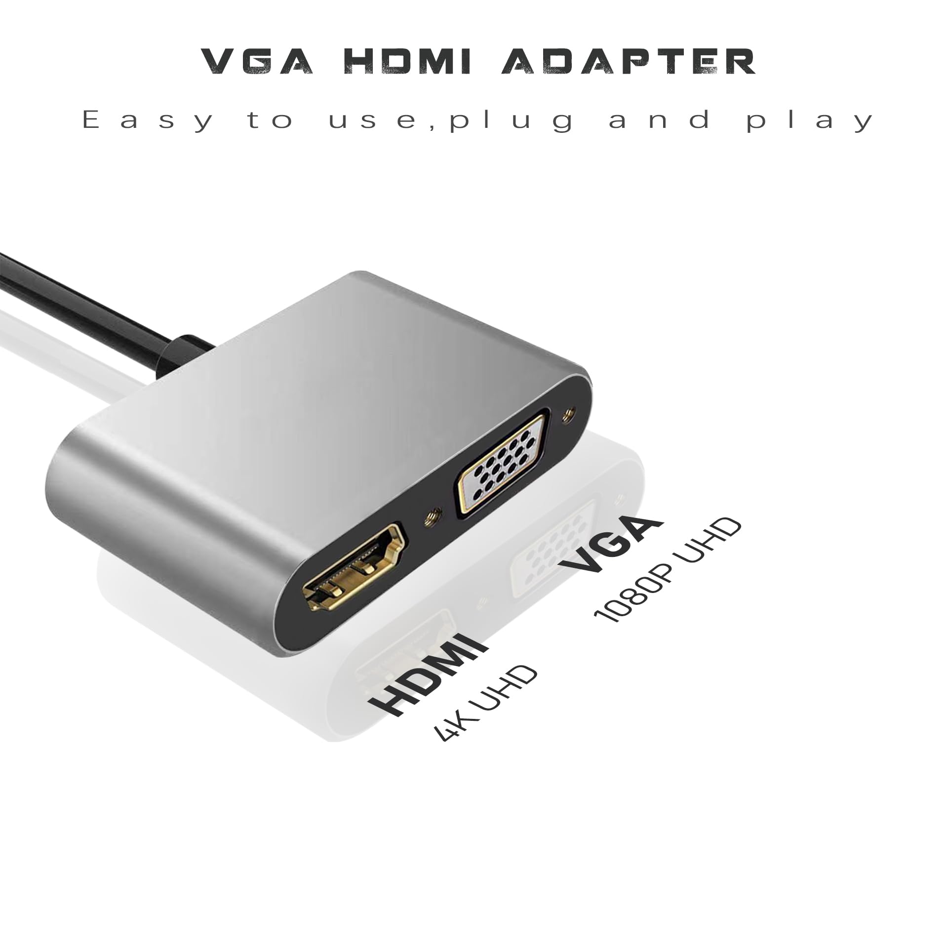 USB C to HDMI VGA Adapter - Dual Monitor Dongle for MacBook & Chromebook - Fast Charging & Docking Station for Work & Gaming