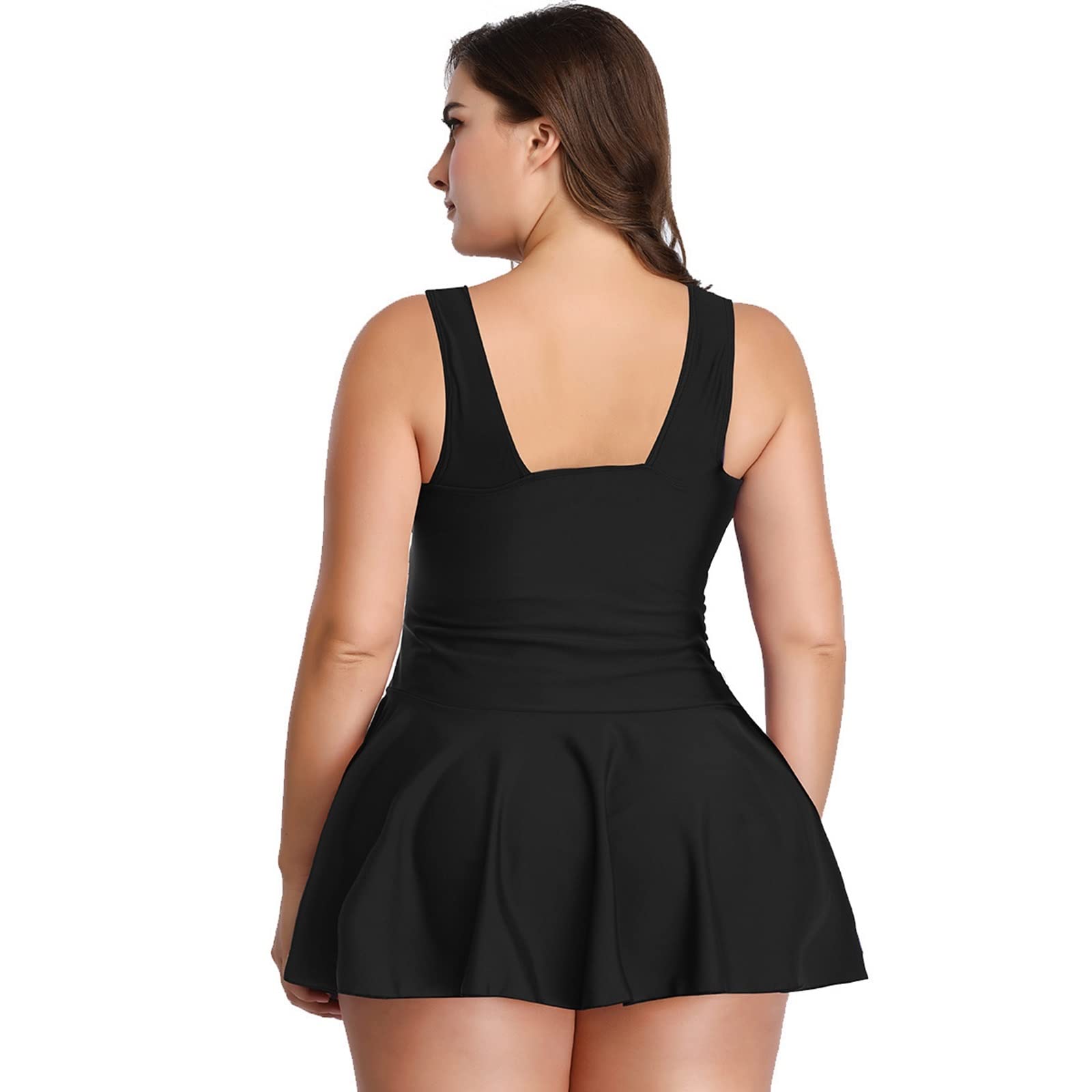 Plus Size Women's One Piece Swimsuits - Solid Black Tankini Bathing Suit for Women | Beach Vacation, Pool Party & Summer Swimwear
