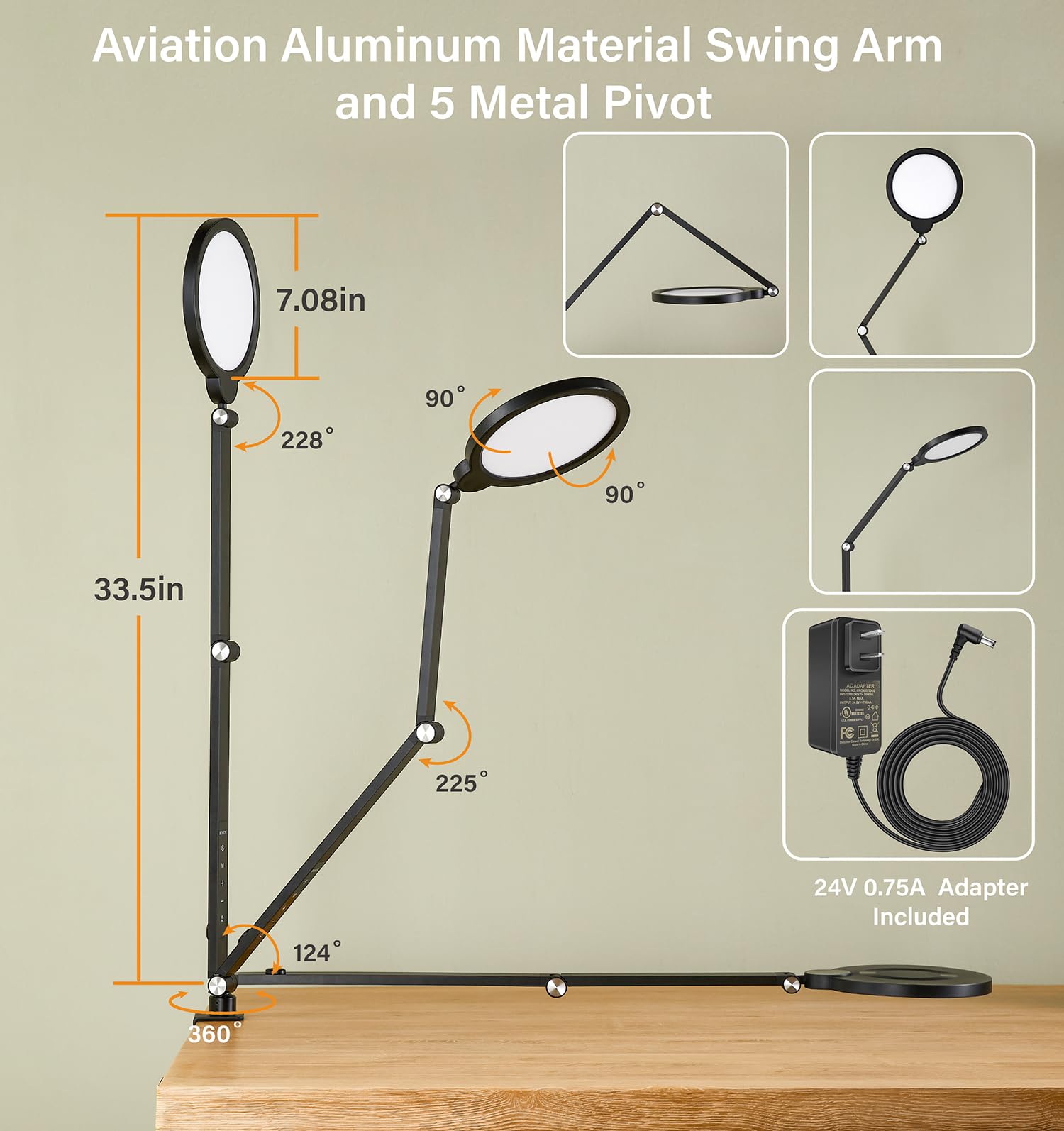 BOHON 15W LED Desk Lamp with 5 Color Modes & 10 Brightness Levels - Adjustable Swing Arm Clamp Light for Home Office, Video Conferencing, Reading, Zoom Meetings, Streaming & Gaming - Perfect Workspace Lighting Solution