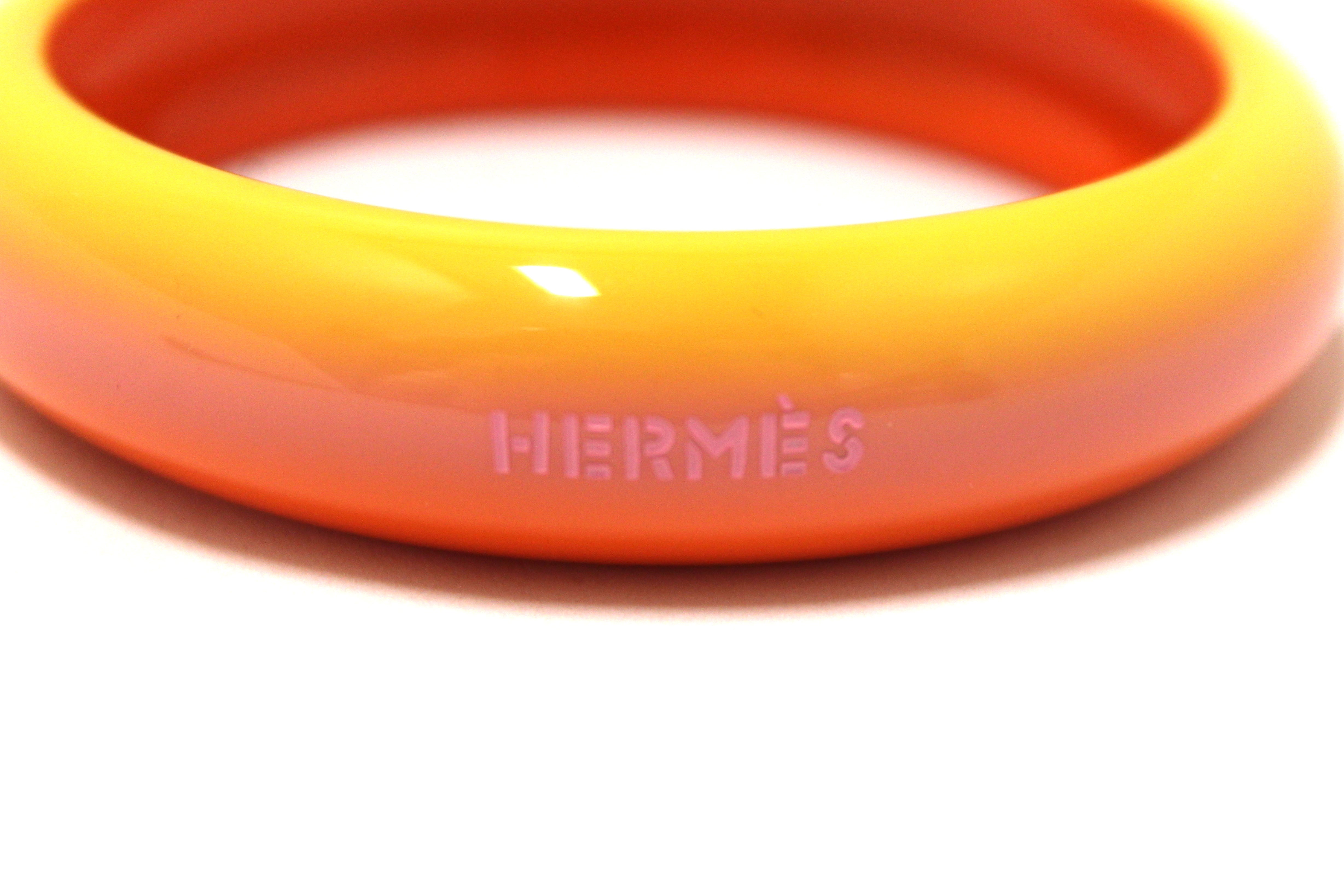 Authentic Hermes Lacquered Wood Fusion Orange Bangle Bracelet - Luxury Fashion Accessory for Women, Perfect for Parties, Weddings & Everyday Wear