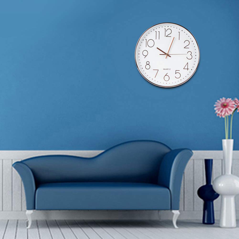 12 Inch Silent Non-Ticking Modern Wall Clock - Battery Operated Round Quartz Clock for Kitchen, Bathroom, Bedroom, Living Room & Office - Perfect Home Decor & Classic Digital Clock for Stylish Interiors