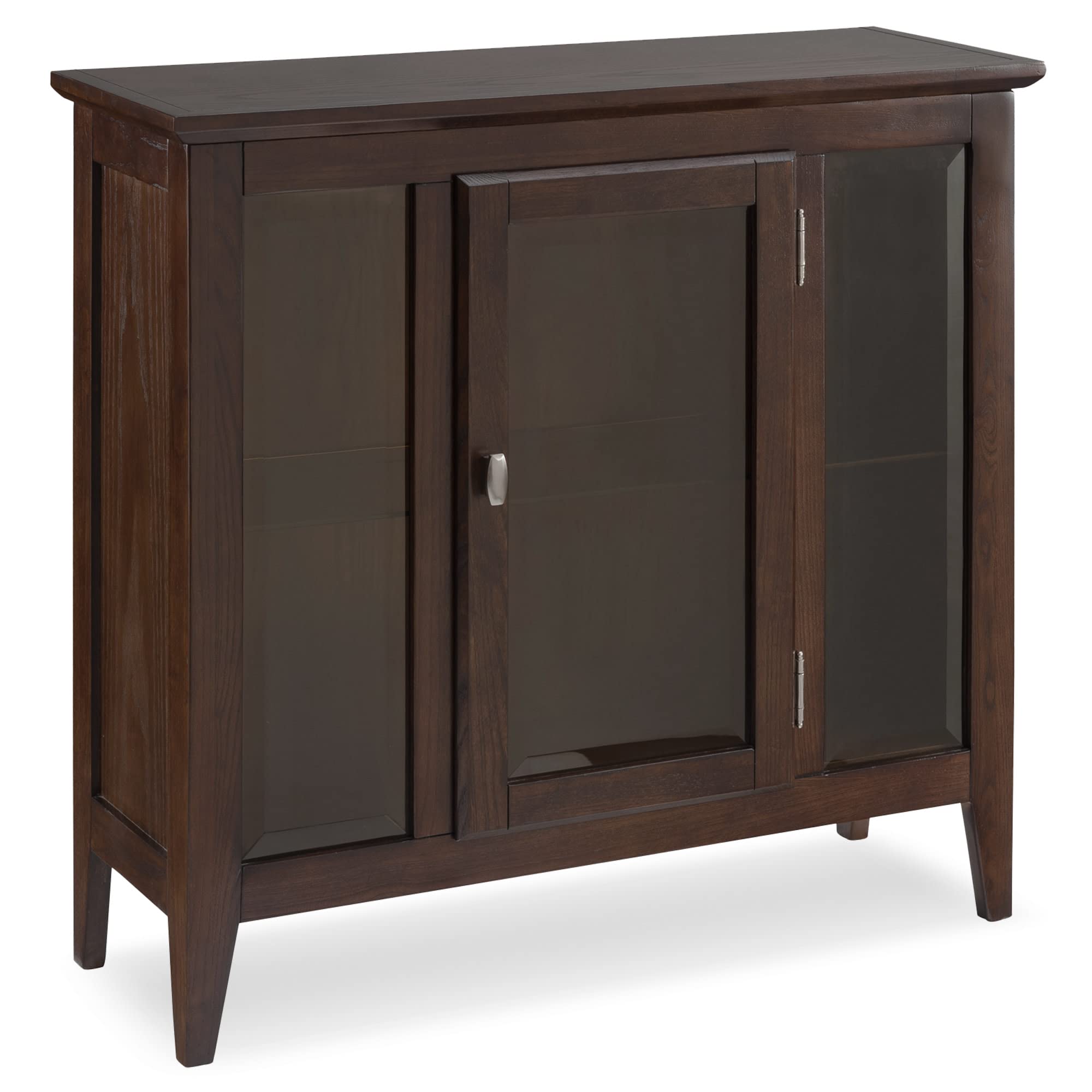 Ryan One Door Entryway Curio Cabinet - Lighted Display with Adjustable Glass Shelves, Solid Hardwood Chocolate Oak Brown Finish - Space-Saving Storage for Living Rooms, Hallways & Entryways - Perfect for Showcasing Collectibles, China, or Home Decor - Leick Home 10000-CH