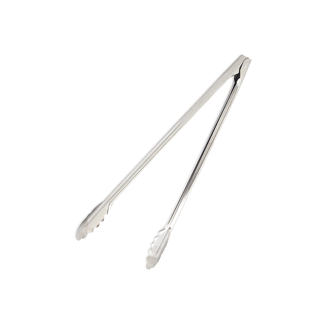 Browne 9.5-Inch Stainless Steel Utility Kitchen Tongs - Heavy Duty Cooking, Grilling & Serving Tongs for BBQ, Salad, Pasta & Hot Food Handling