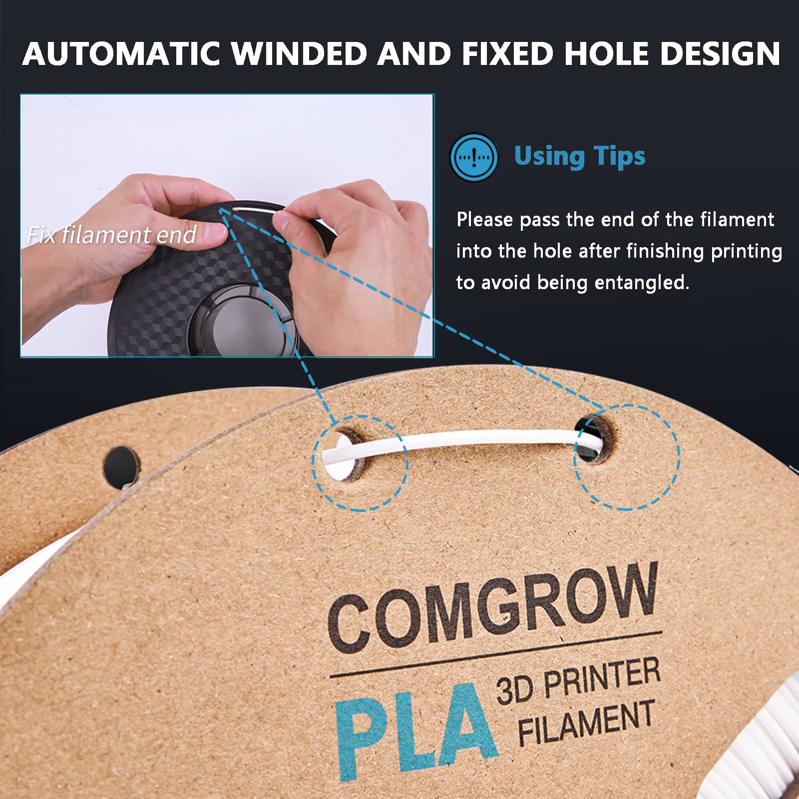 Comgrow PLA 3D Printer Filament 1.75mm - 2 Rolls 1KG Spool White (Dimensional Accuracy +/-0.02mm) - Perfect for 3D Printing, DIY Projects, Prototyping & Home Decor